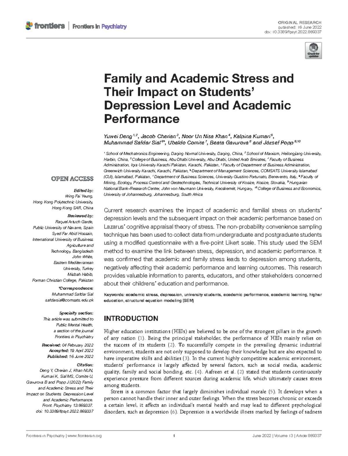 Family and Academic Stress and Their Impact on Students' Depression ...