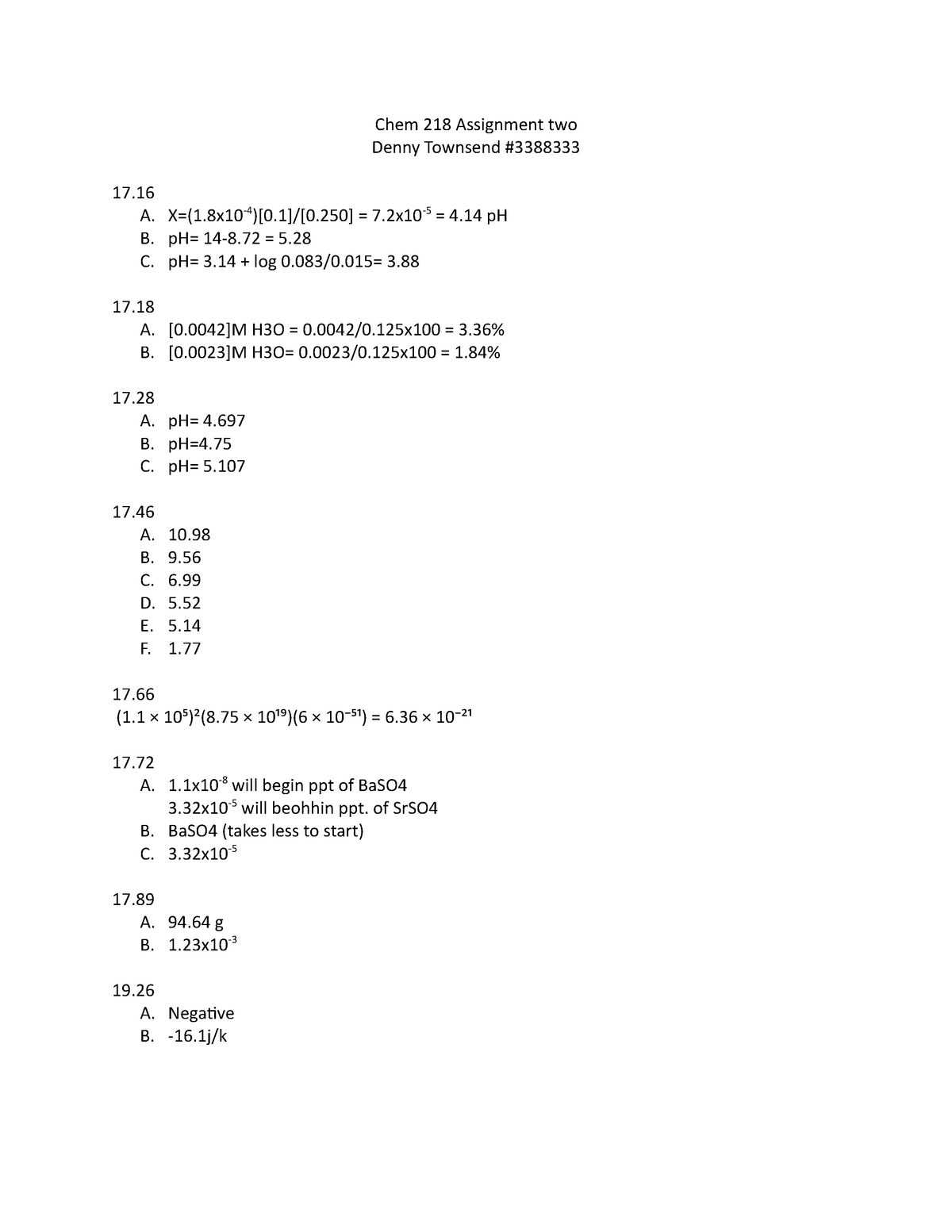 chem 218 assignment 1