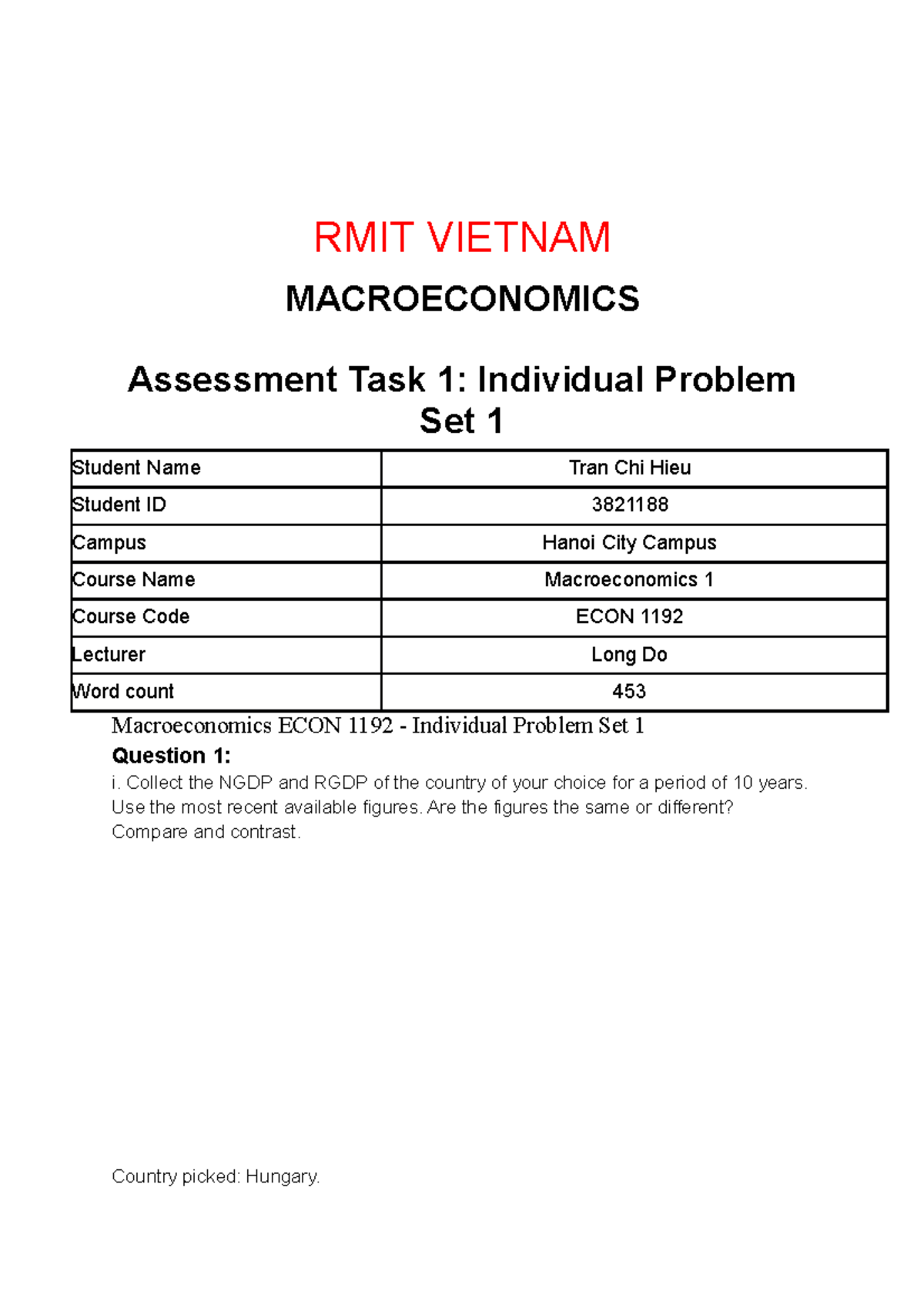 macroeconomics assignments