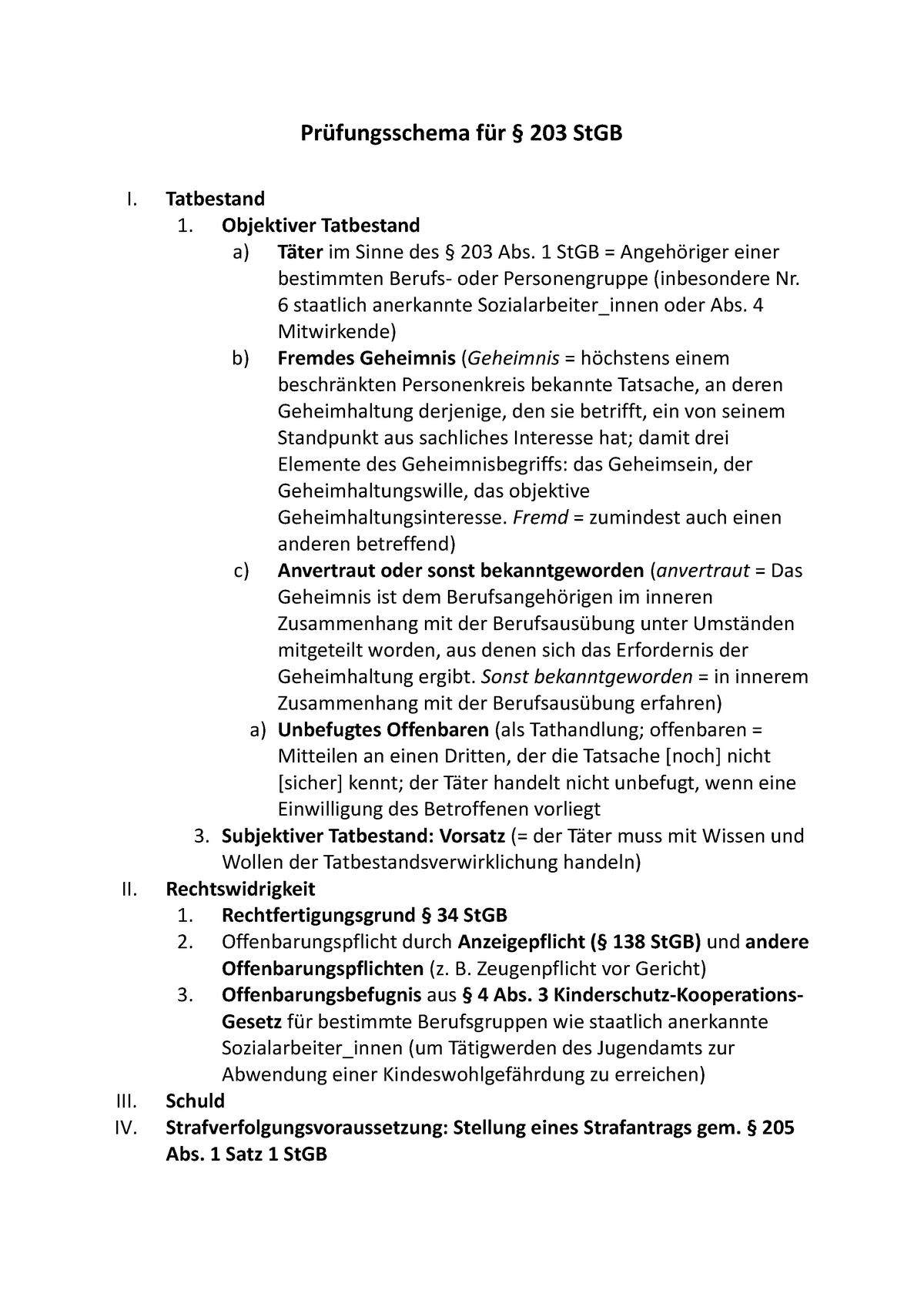 Prufungsschema+§+203+St GB - Prüfungsschema Für § 203 StGB I ...