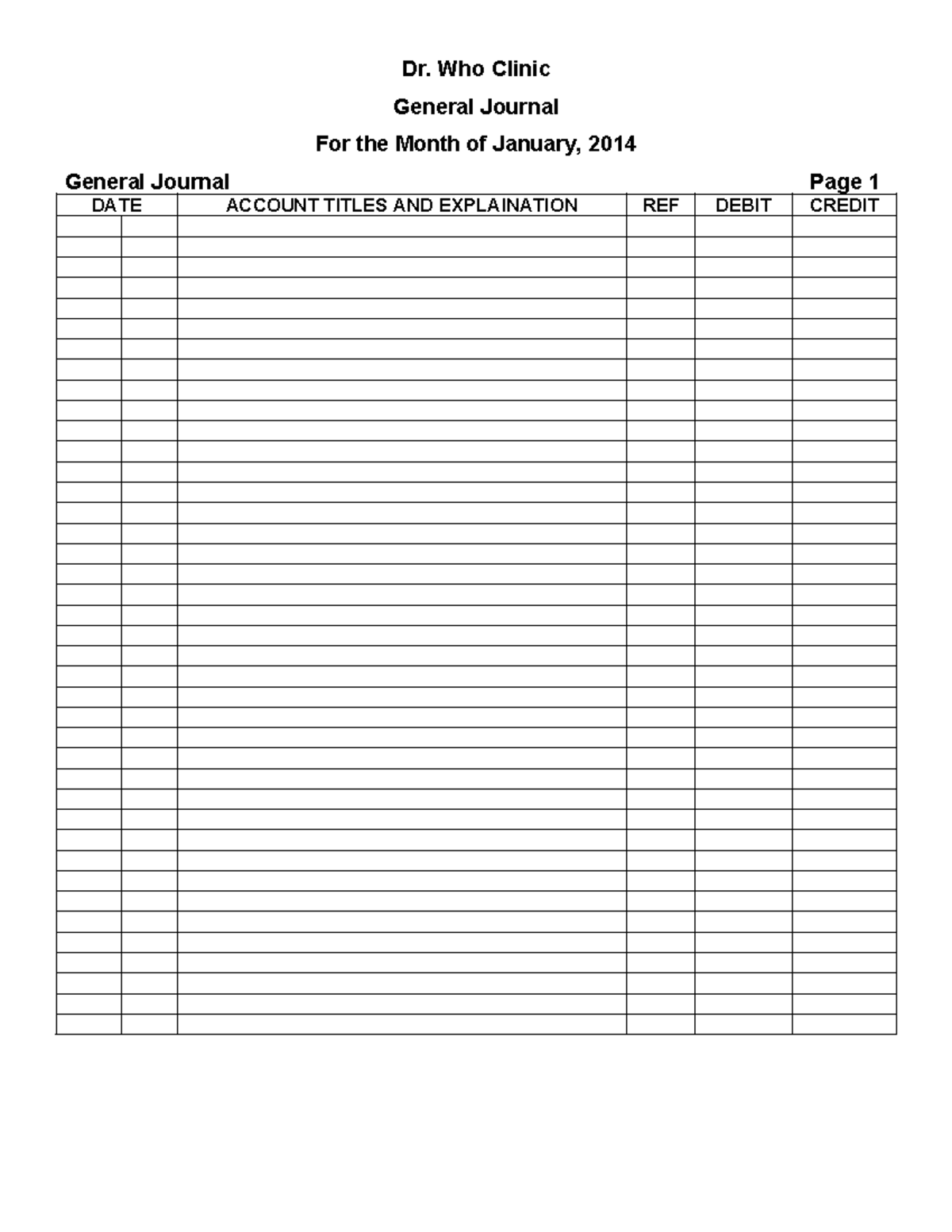 Sample - Accounting - Dr. Who Clinic General Journal For the Month of ...