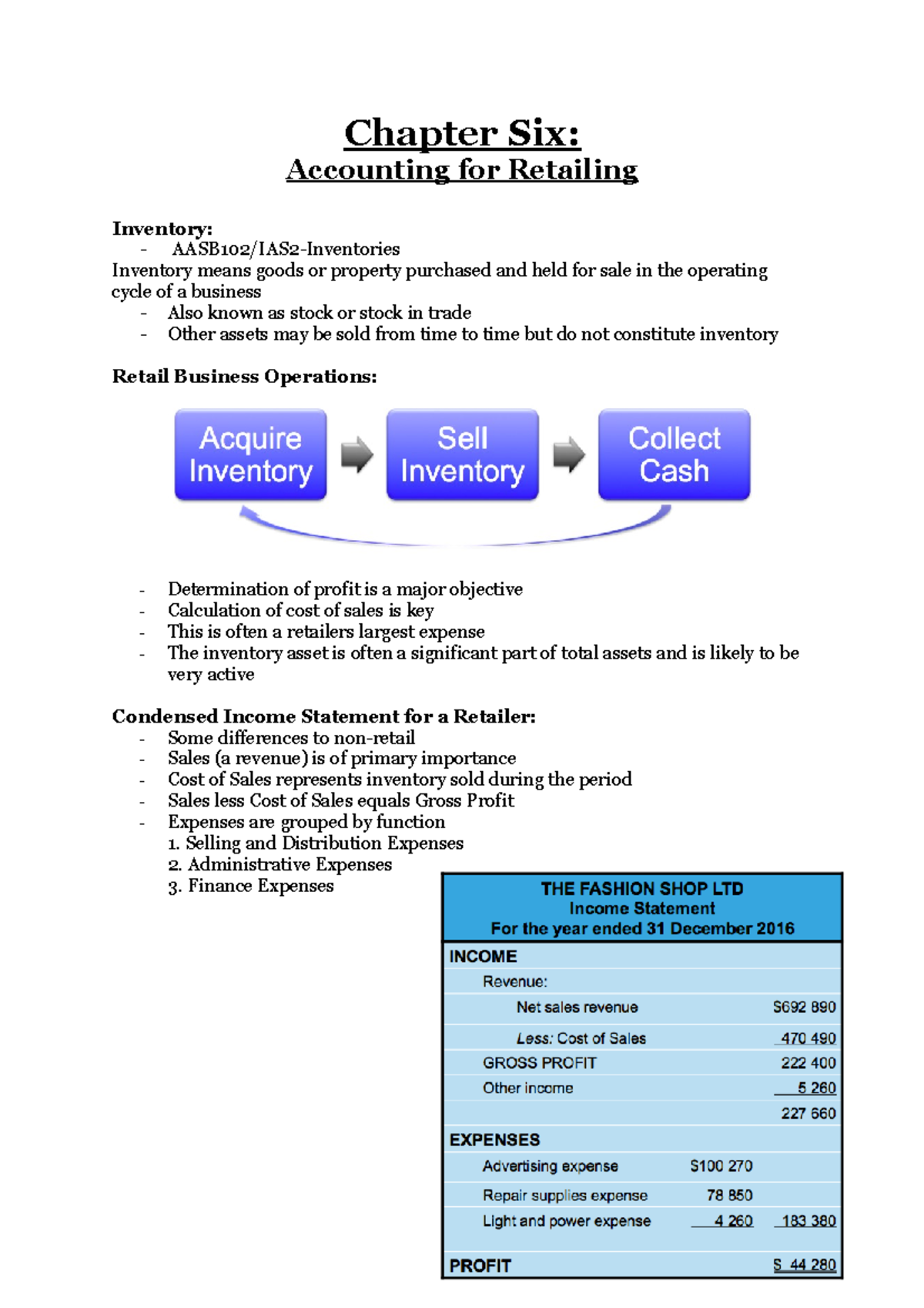 Chapter Six - Lecture Notes - Chapter Six: Accounting for Retailing ...