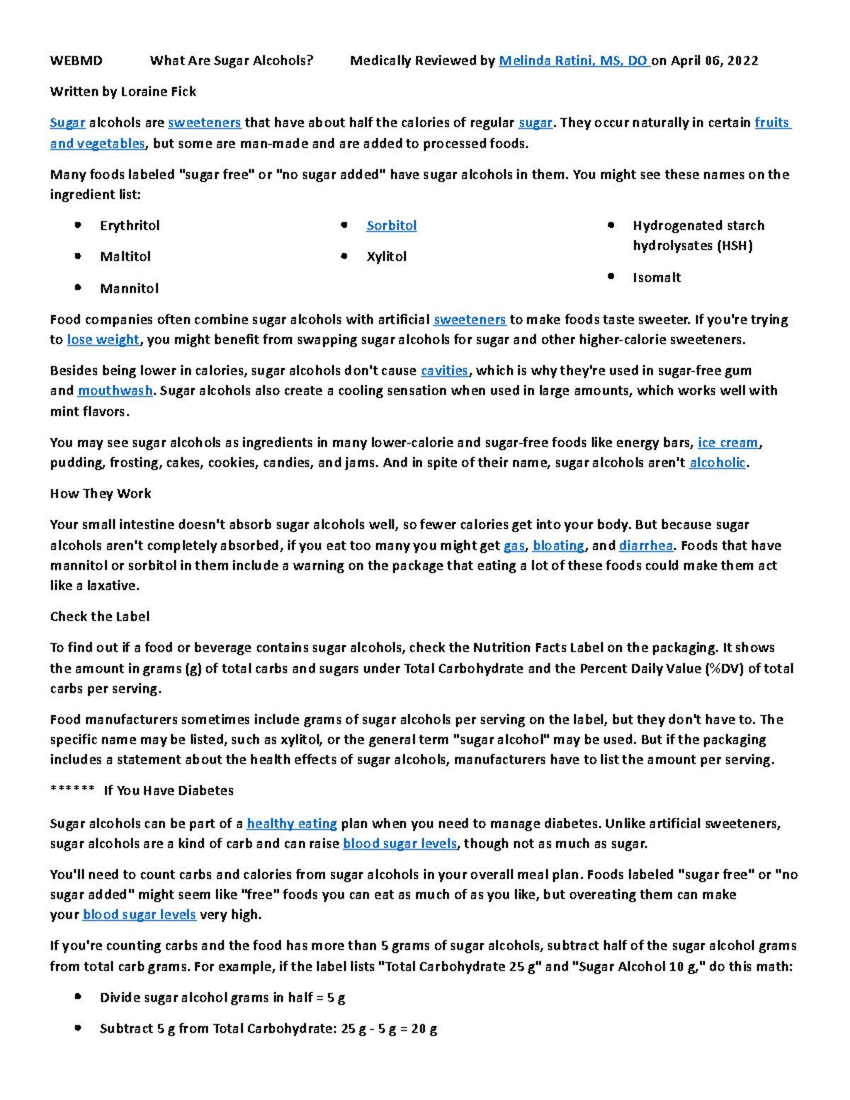 FDA notes CHO label sugar alcohol cho counting - WEBMD What Are Sugar ...