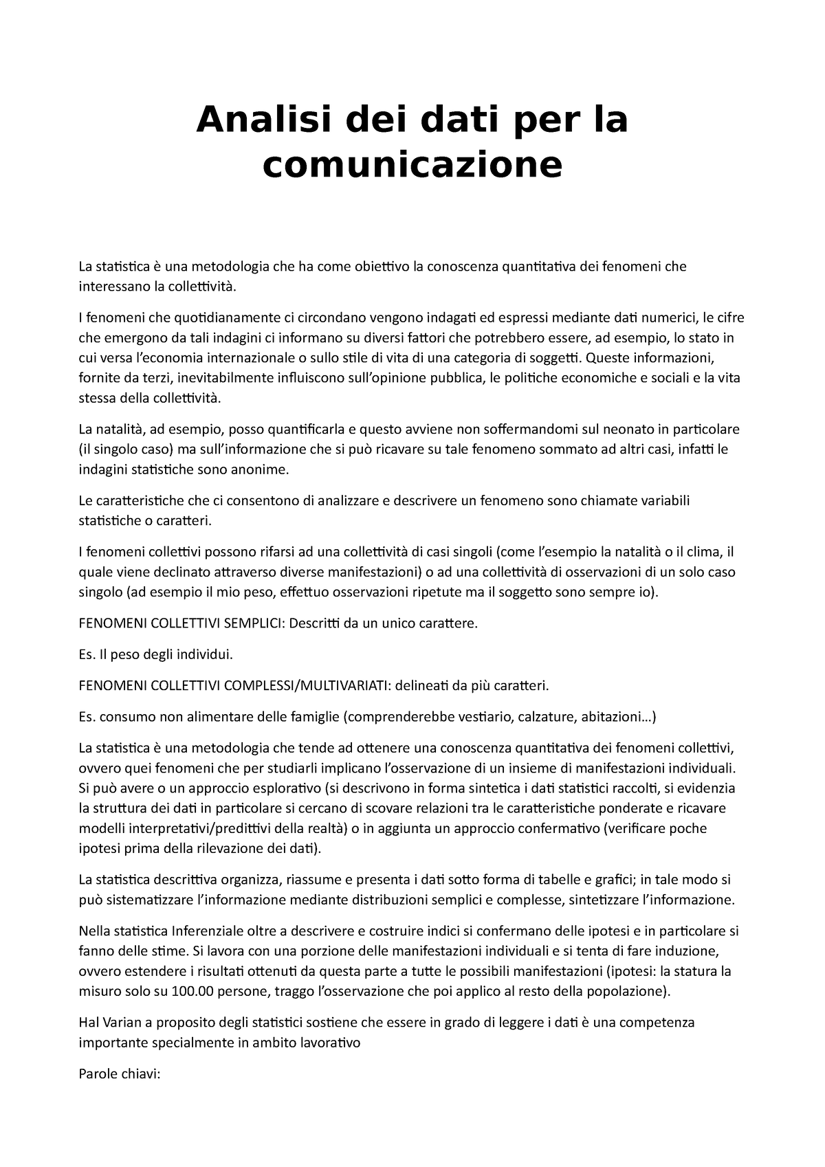 Analisi Dei Dati Per La Comunicazione Analisi Dei Dati Per La Comunicazione La Statistica è 5442