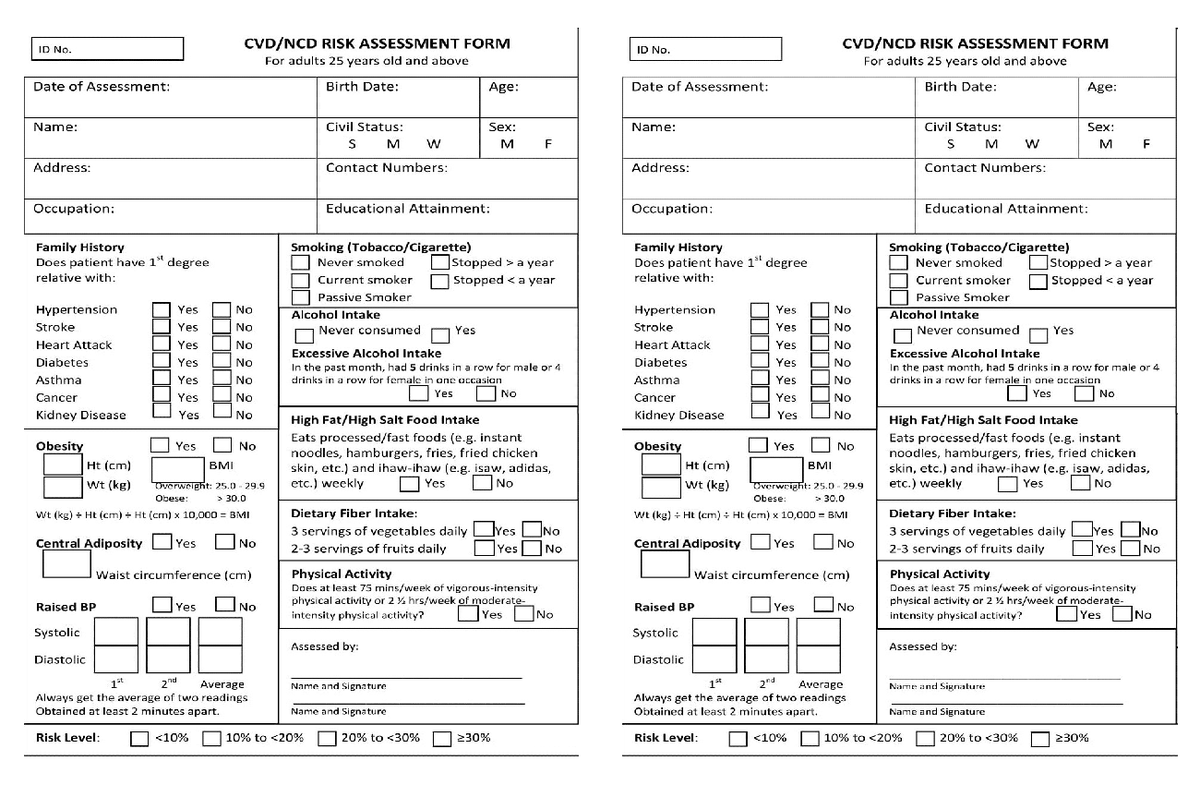 Risk-Assessment-Form - Bachelor in Science in Nursing - Studocu