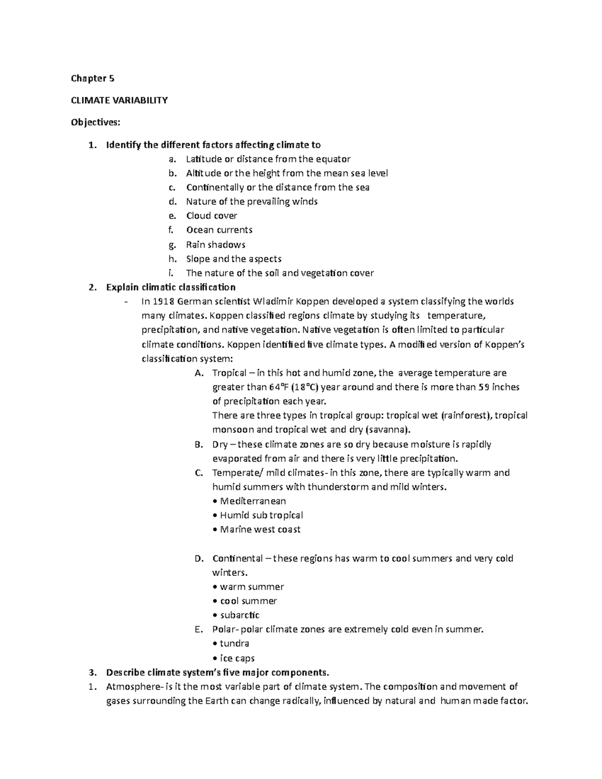 Document (11) - None - Chapter 5 CLIMATE VARIABILITY Objectives: 1 ...