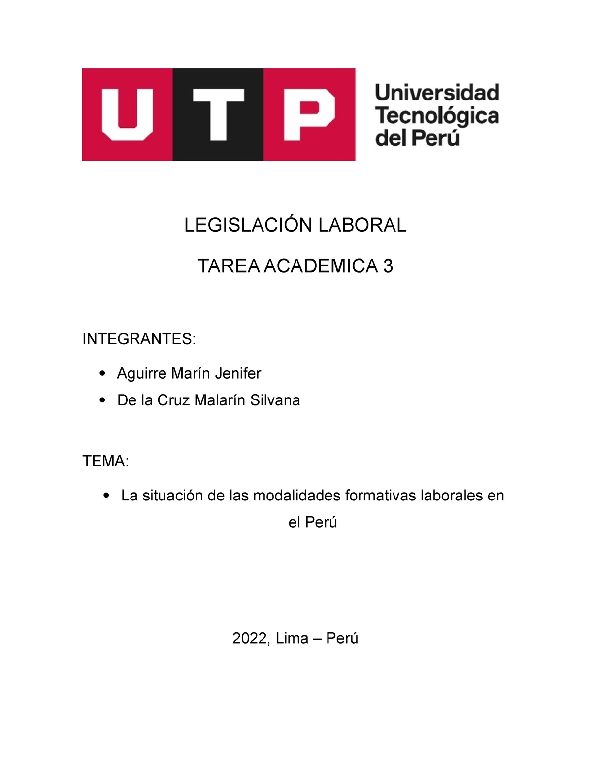 Legislación Laboral T - Tarea Academica 3 - LEGISLACIÓN LABORAL TAREA ...