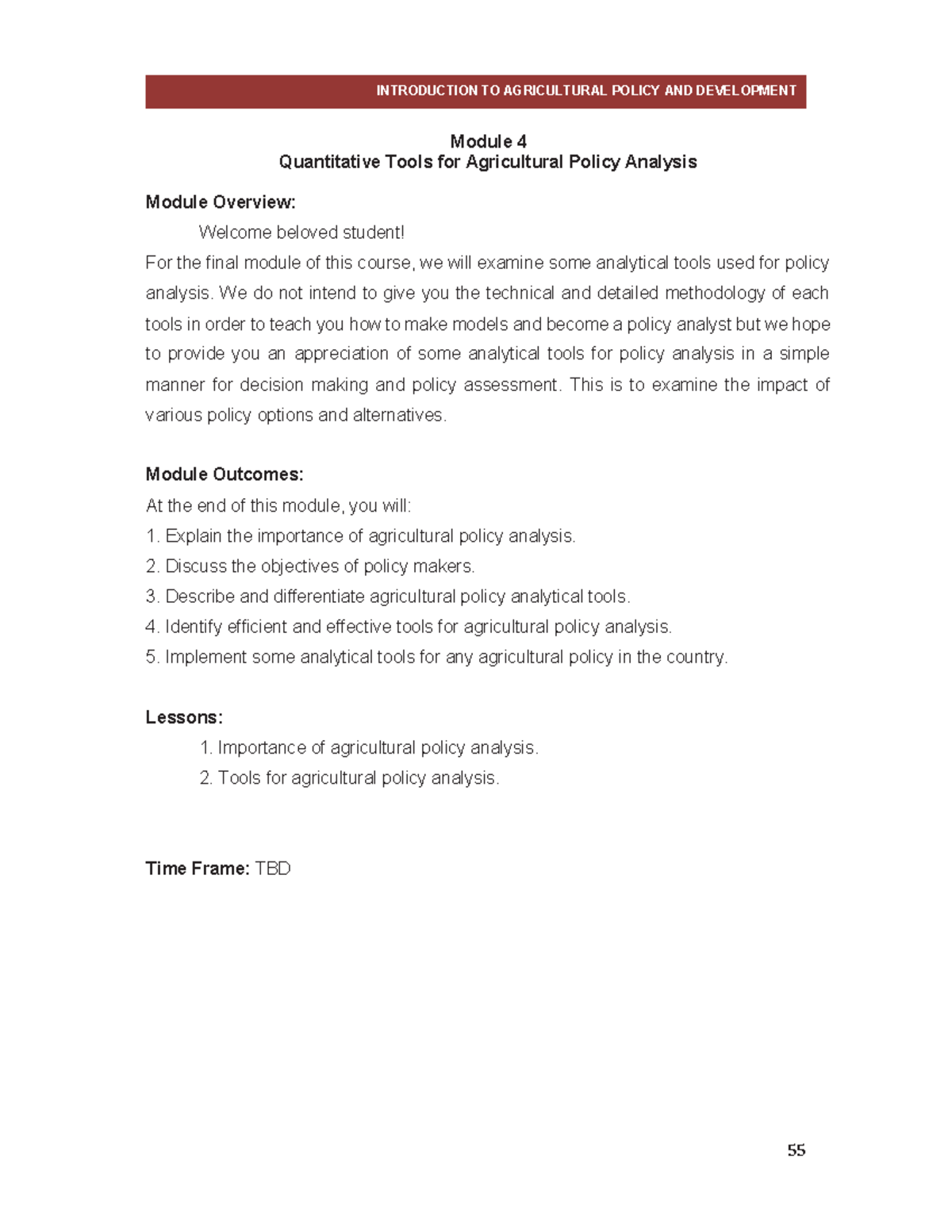 Coursepacks Entrep - Module 4 - INTRODUCTION TO AGRICULTURAL POLICY AND ...