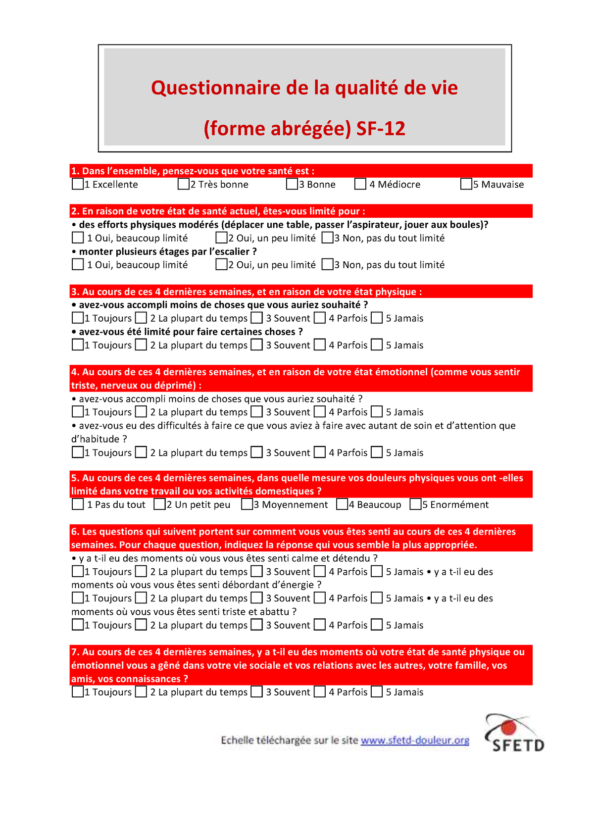 Questionnaire qualite de vie SF12  ठ⃚  Studocu