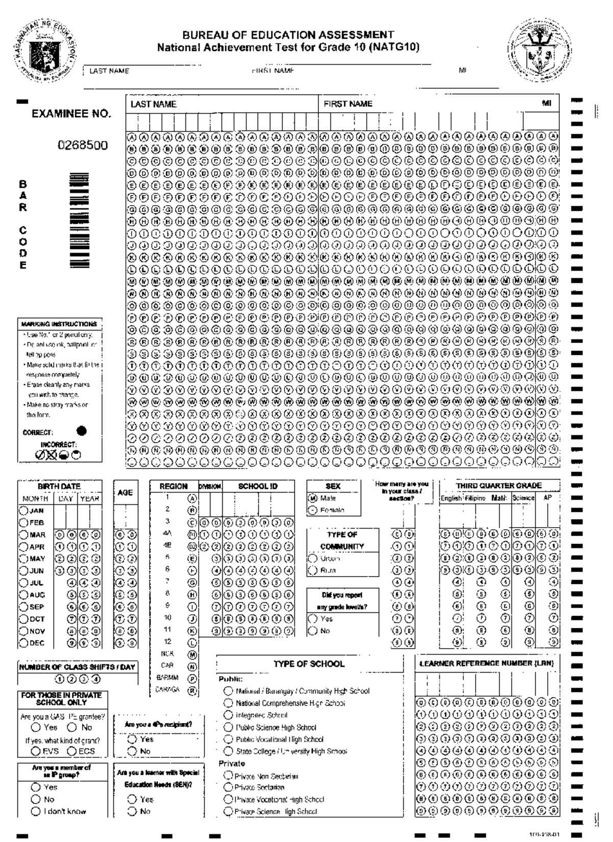 Sample-Answer-Sheet - just a note. - teacher - Studocu