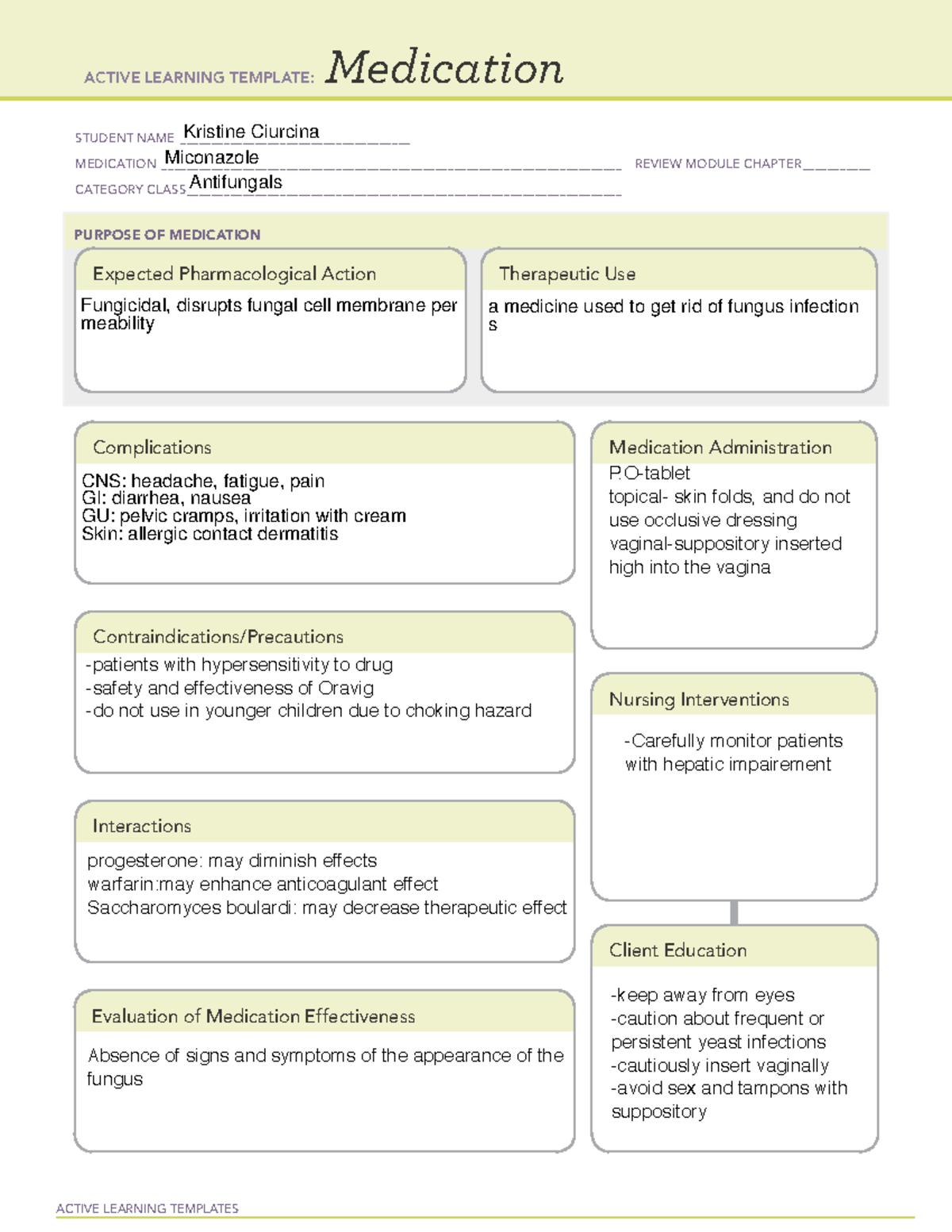 Miconozale - review material - ACTIVE LEARNING TEMPLATES Medication ...