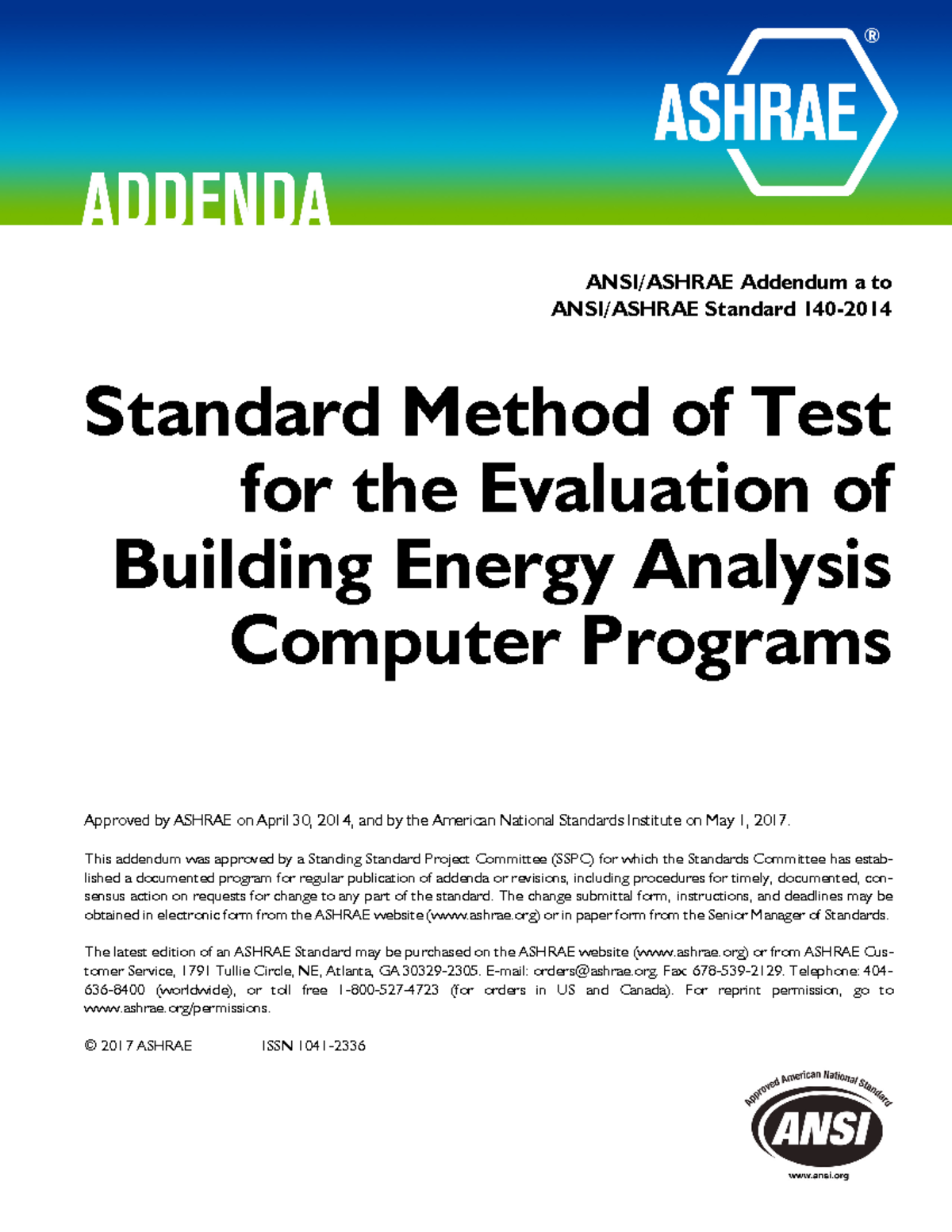 6 Ashrae 140-2014 - Building Energy Modeling - ANSI/ASHRAE Addendum A ...