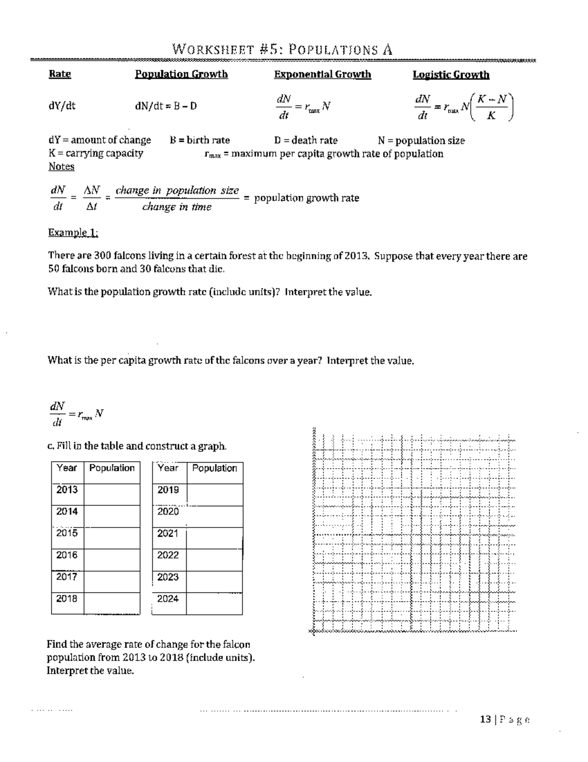 Ecology Math Problems - WORKSHEET POPULATIONS A Rate Population Growth ...