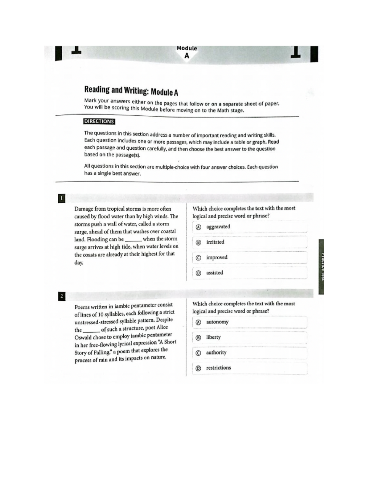 Module A - sat reading - Studocu