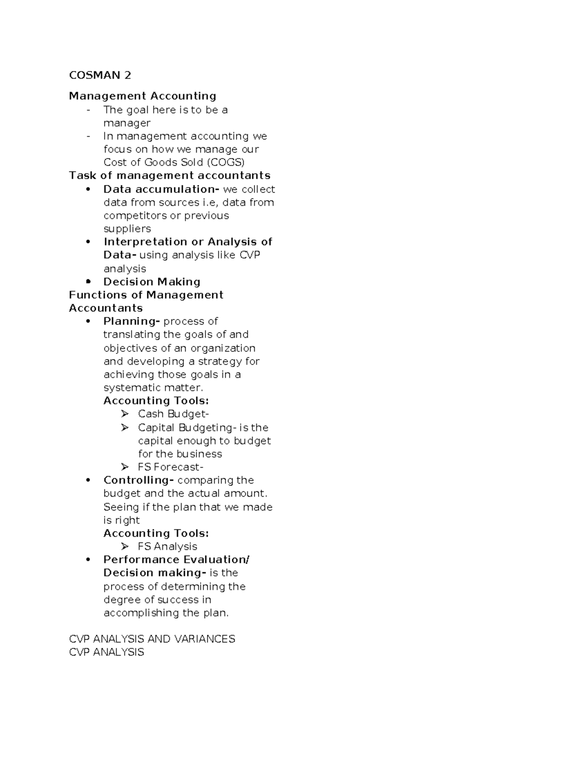 Cosman 2 - Cost Management Notes - COSMAN 2 Management Accounting - The ...