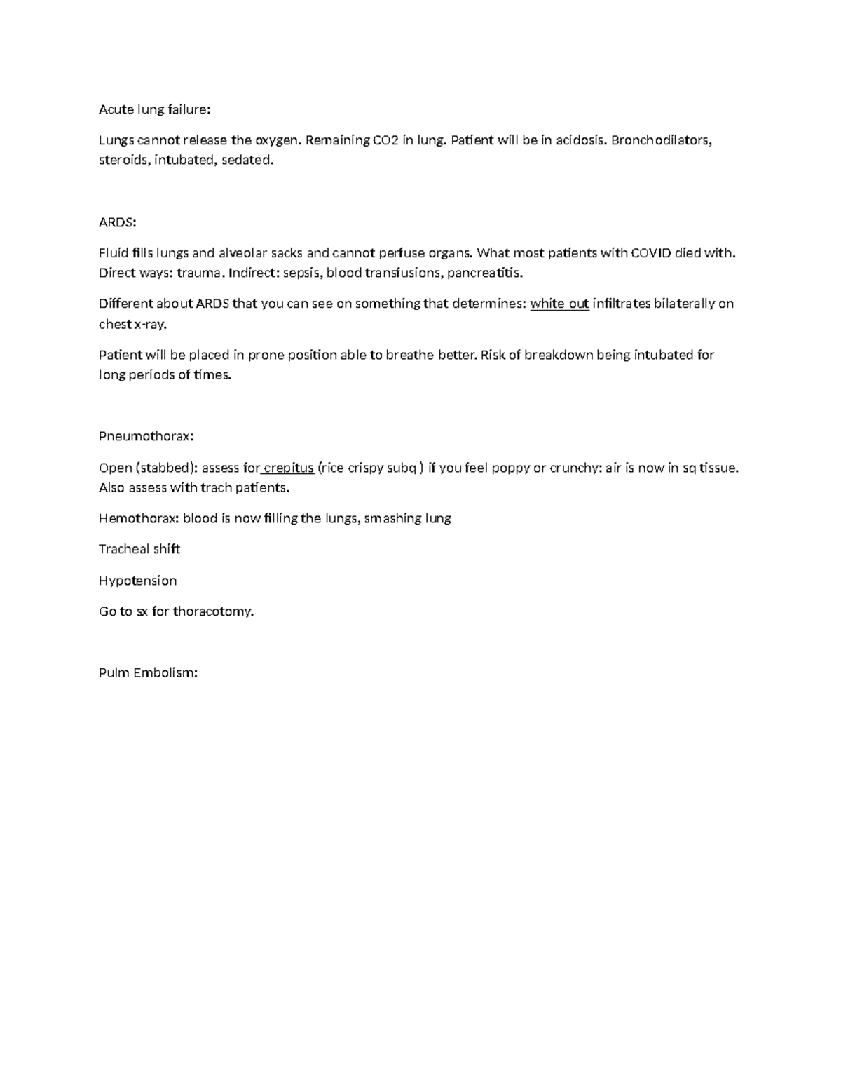 Acute lung failure - notes - Acute lung failure: Lungs cannot release ...