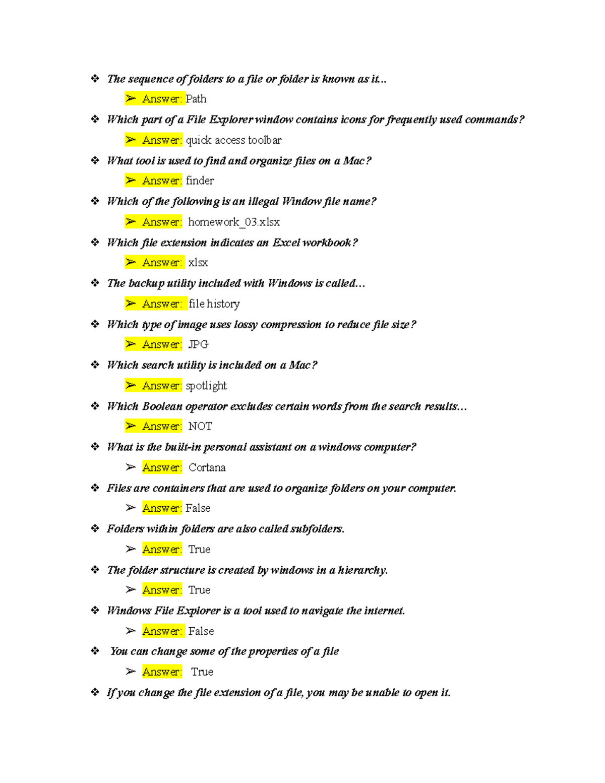 Computer Lteracy Notes 1 - The sequence of folders to a file or folder ...