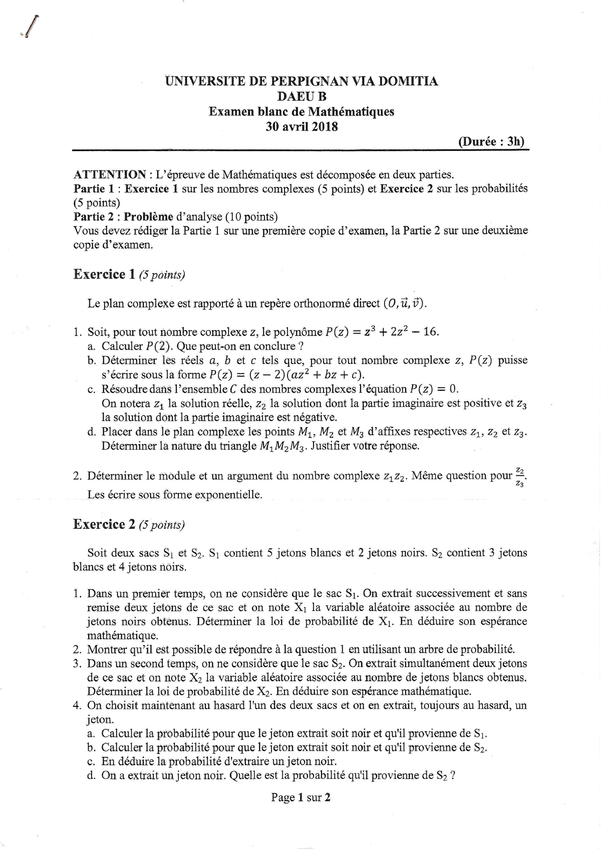 Révisions Maths DAEU B - ,{ UNIVEXI DE PERPIGI§AN VtA DOMITIA DAEU B ...