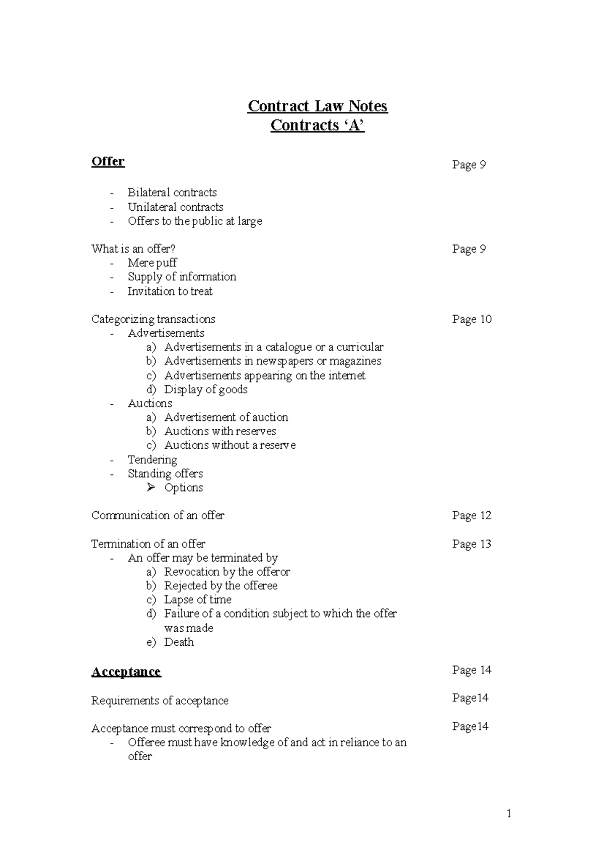 Contracts study guide - Summary Bachelor of Laws - Contract Law Notes ...