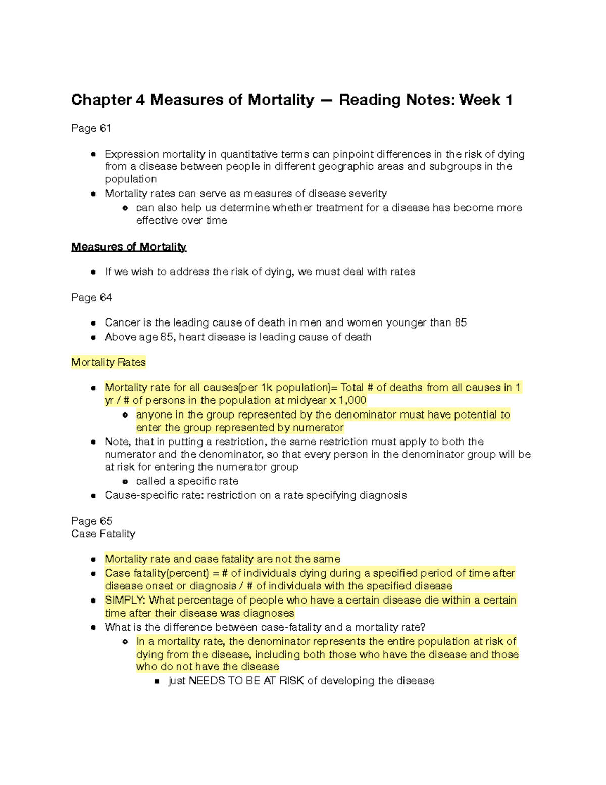 Nursing 50 - Ch. 4 Measures of Mortality - Reading Notes - Chapter 4 ...