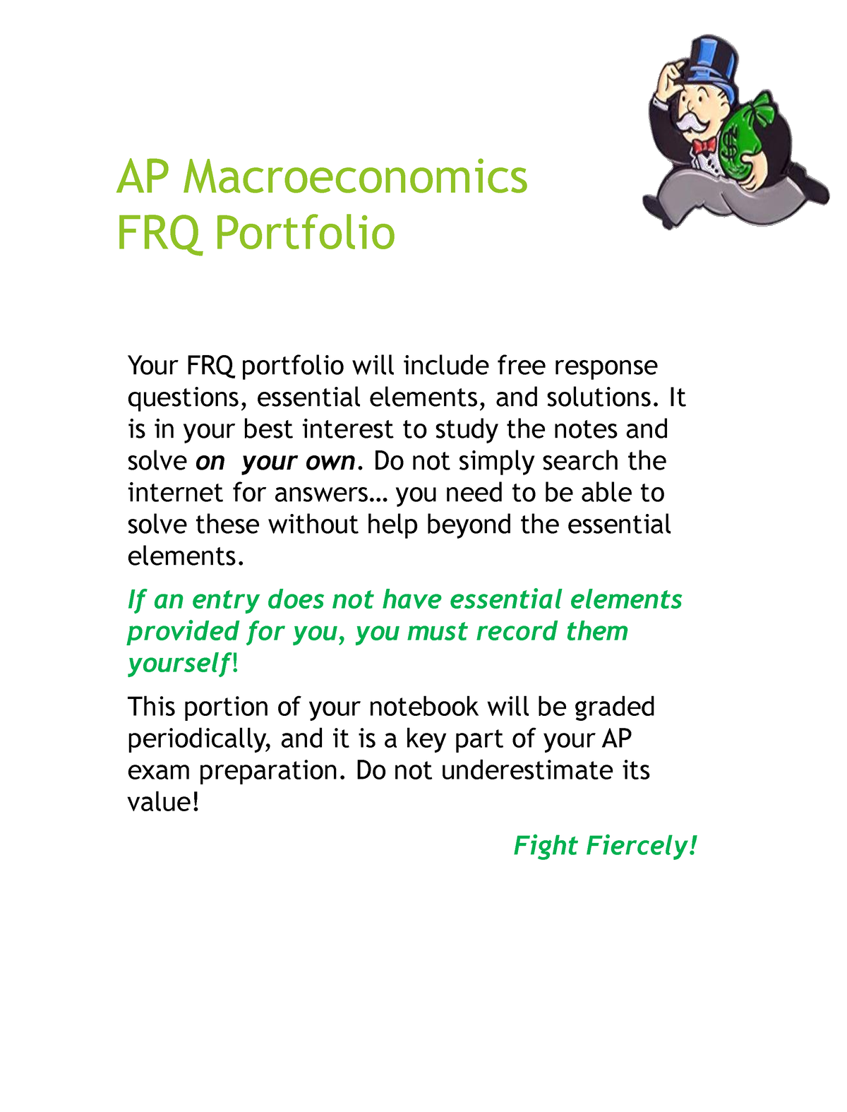 FRQ Portfolio FRQ packets and practice for AP Macro AP