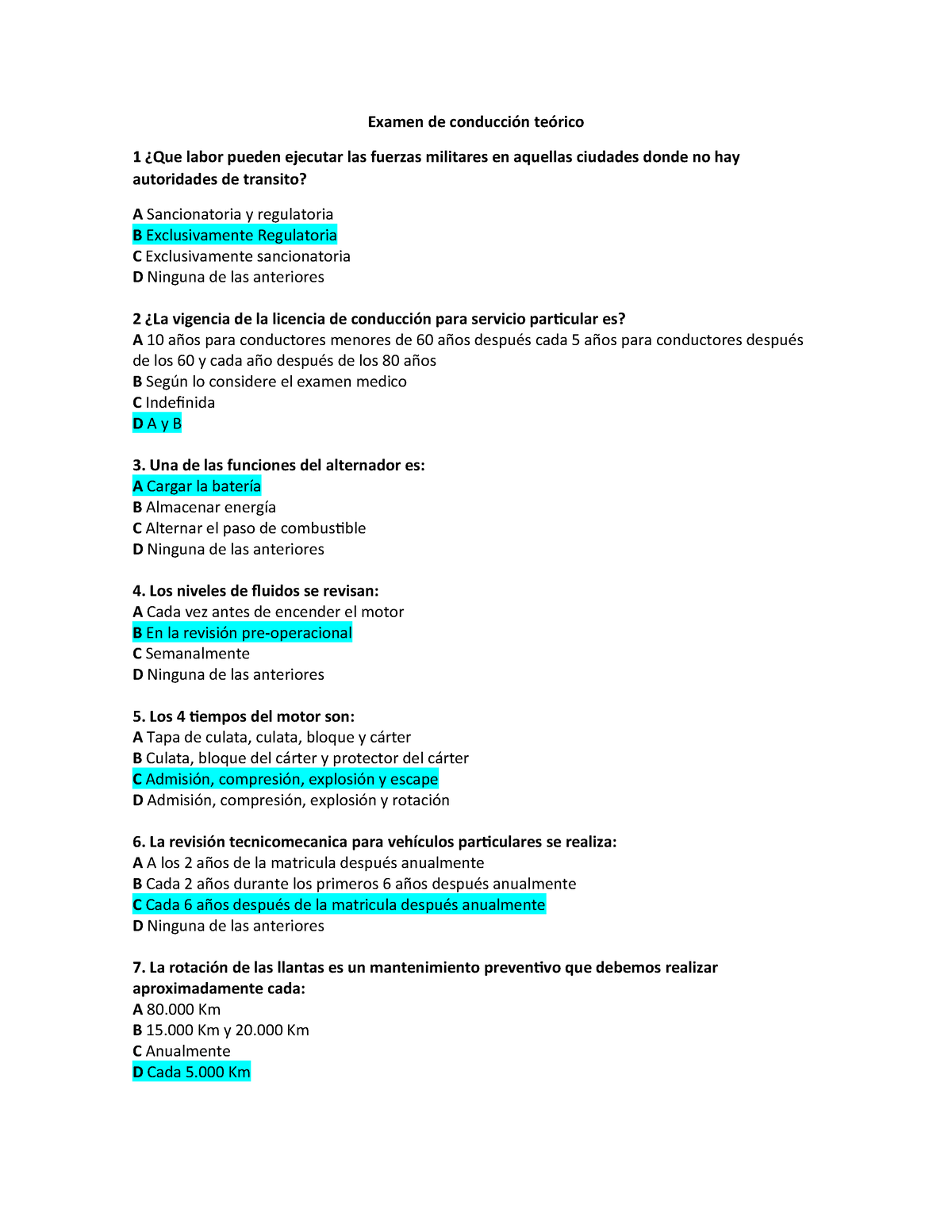 458915585 Examen de conduccion teorico Respuestas docx Examen de