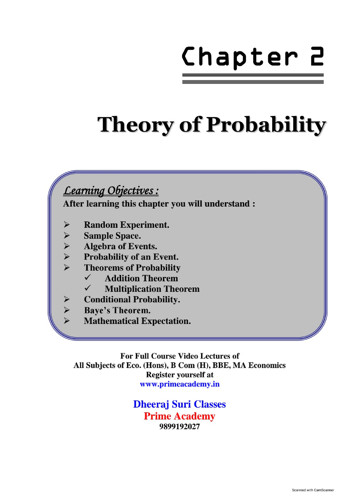 Chapter 2 Probability - Stats - B.A. Economics (Hons.) - Studocu