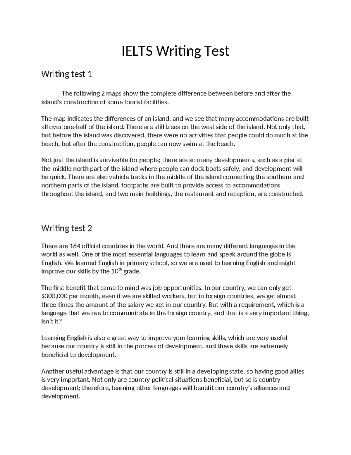 Ielts Writing Test - Nothing - IELTS Writing Test Writing test 1 The ...