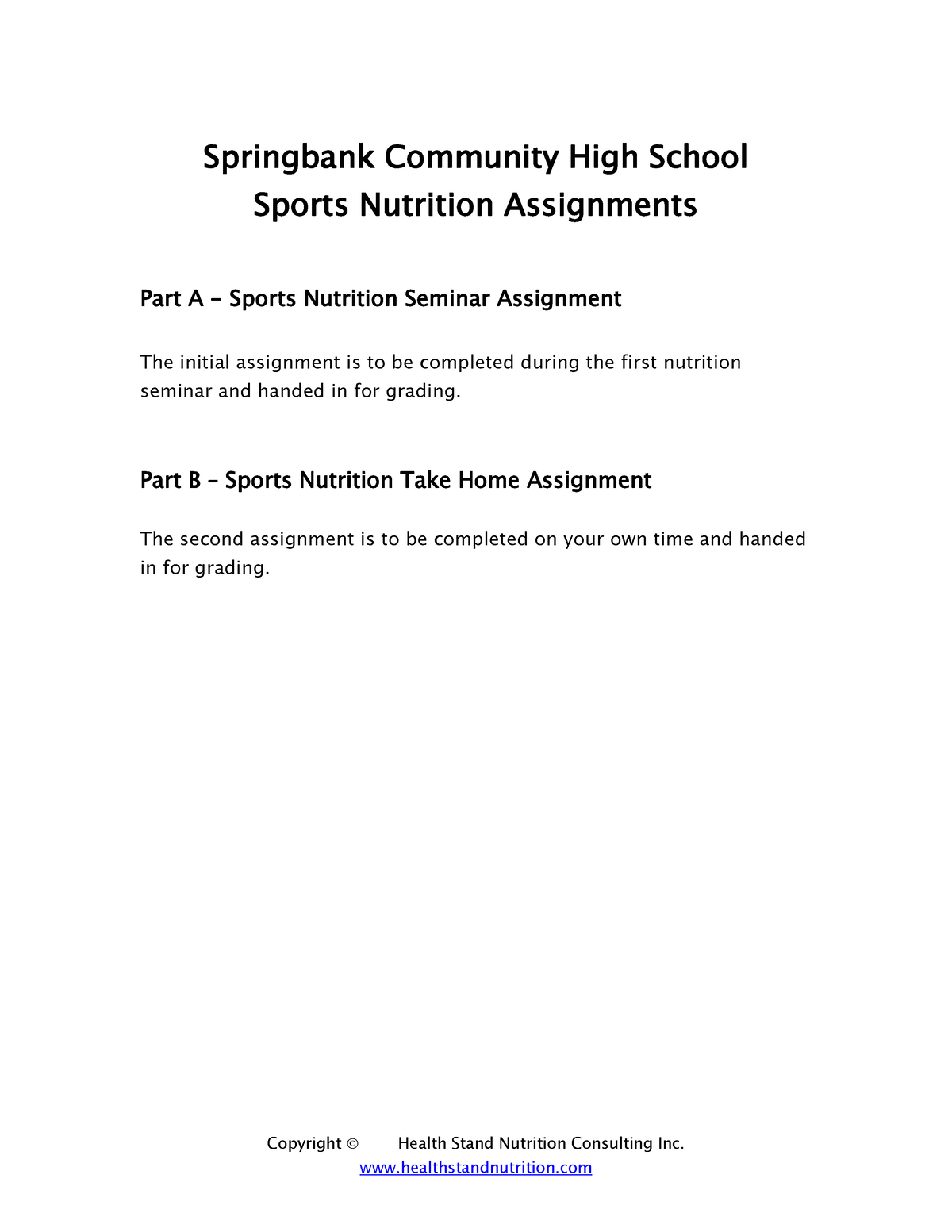 sports nutrition assignment