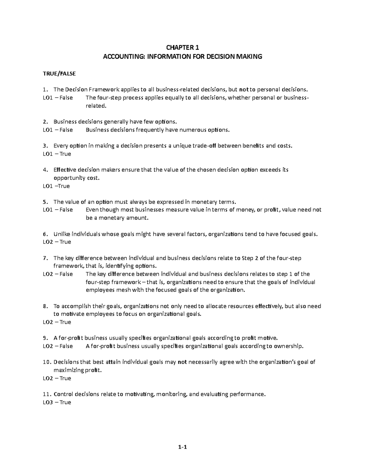 Chapter 1 Notes - CHAPTER 1 ACCOUNTING: INFORMATION FOR DECISION MAKING ...