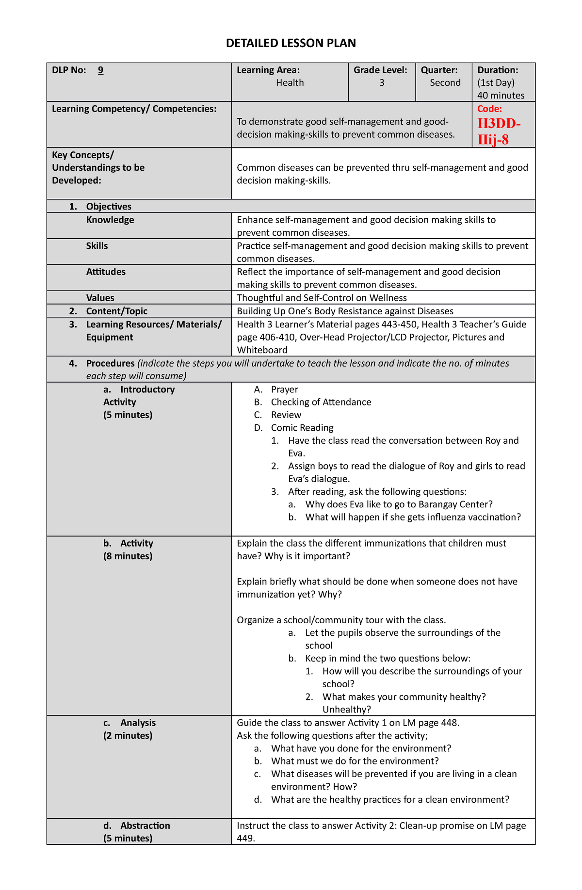 DLP- Mapeh-III Health-Q-2 LC-9 - DETAILED LESSON PLAN DLP No: 9 ...