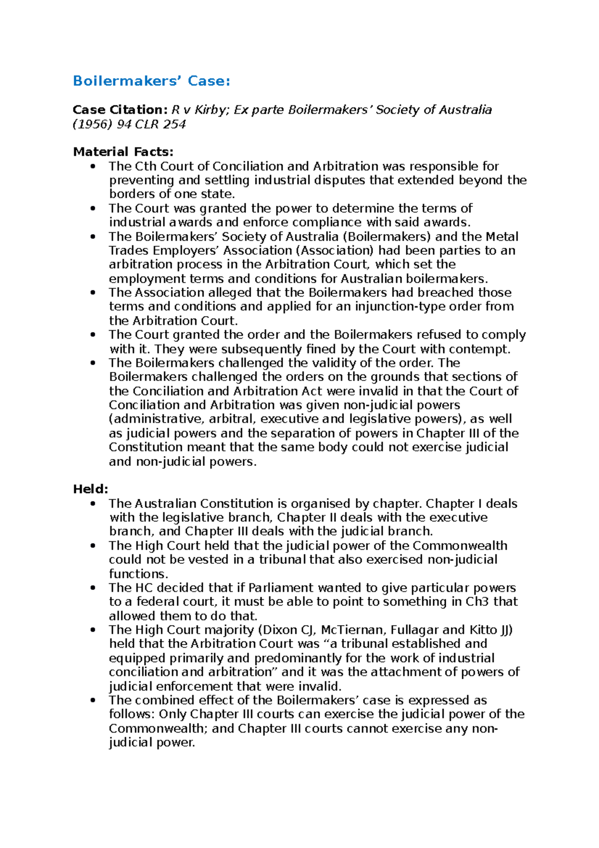 Boilermakers Case Summary - Boilermakers’ Case: Case Citation: R v ...