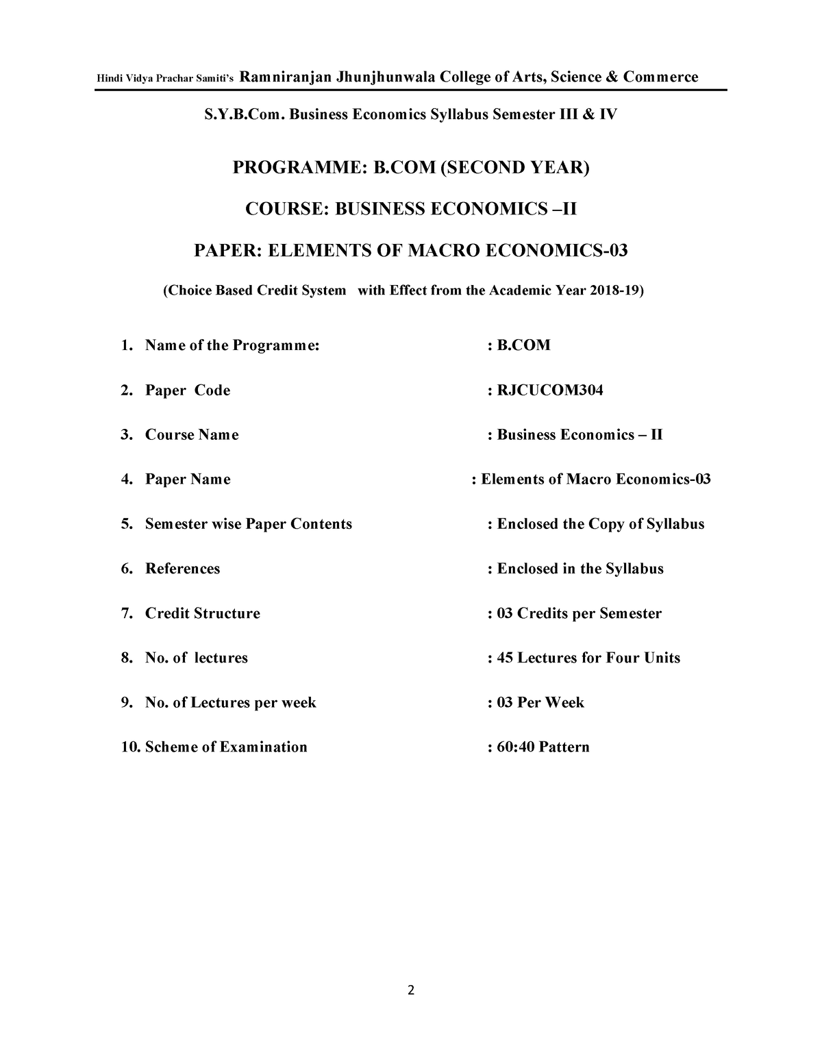 S.Y - B. Com - S.Y.B. Business Economics Syllabus Semester III & IV ...