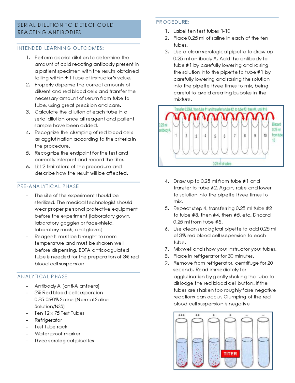 IMSE lab SERIAL DILUTION TO DETECT COLD REACTING ANTIBODIES SLIDE