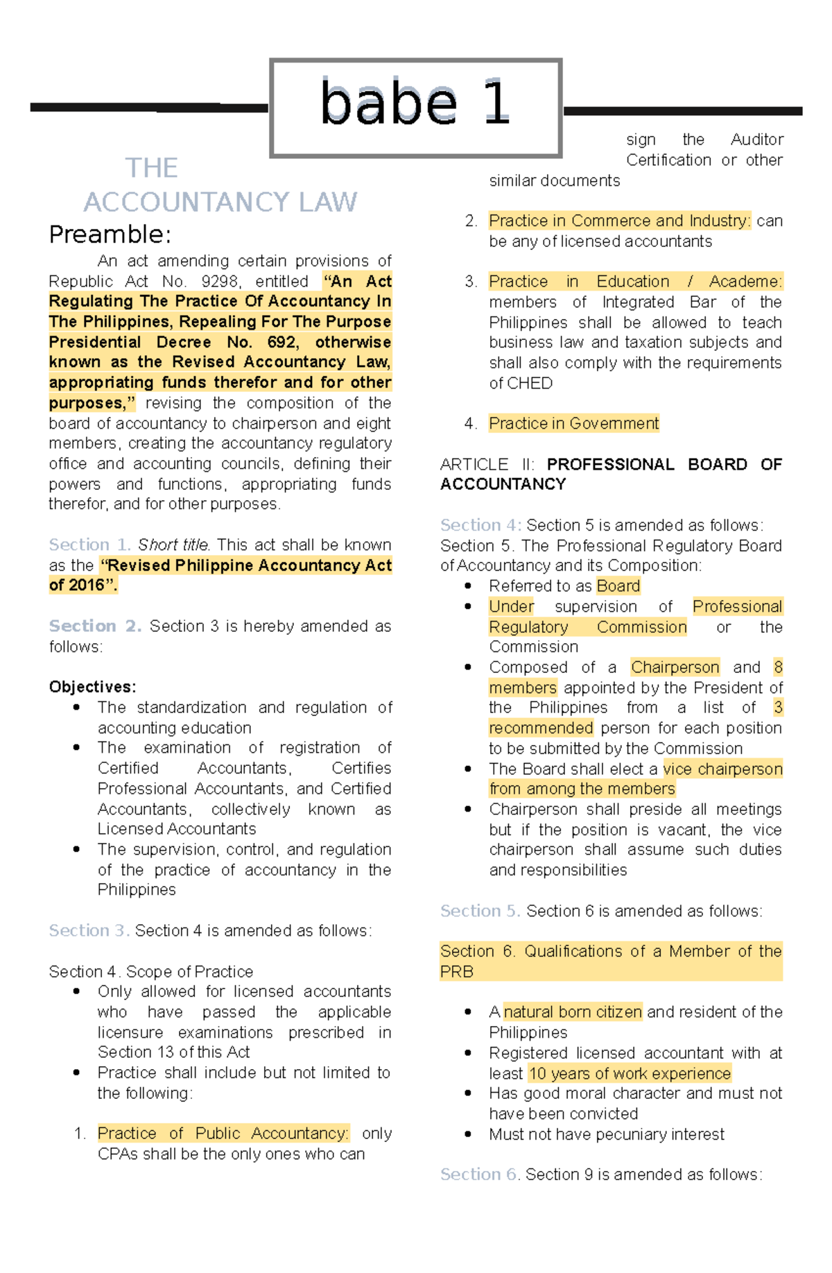 Business Enhancement 1 Reviewers for Qualifying Exams THE ACCOUNTANCY