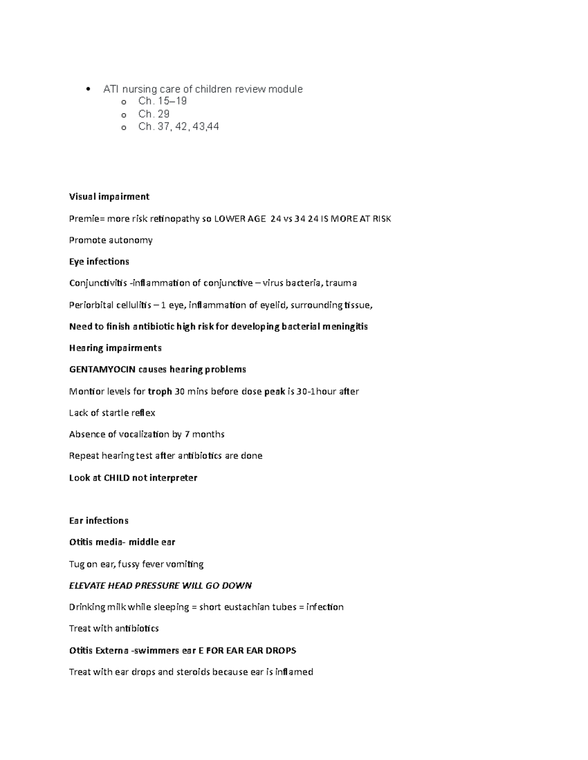 Peds-week-2 - notes - ATI nursing care of children review module o Ch ...