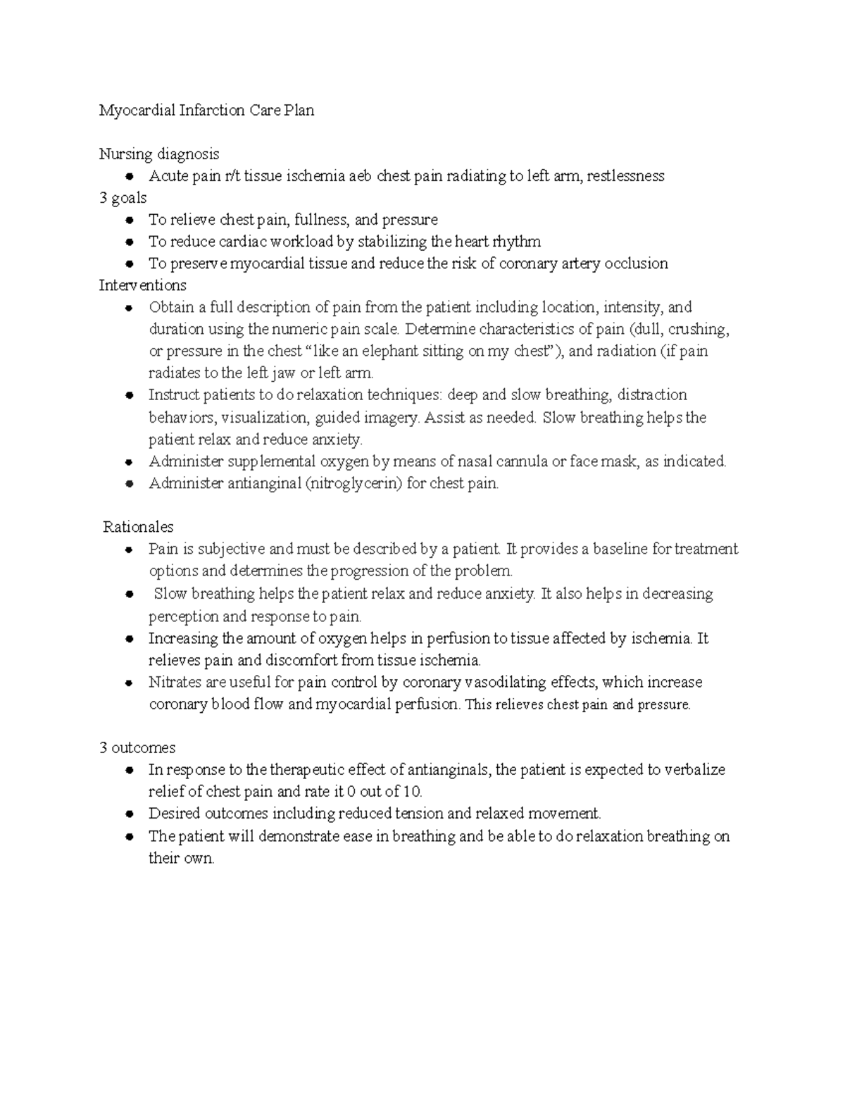 Myocardial Infarction Care Plan - Myocardial Infarction Care Plan ...