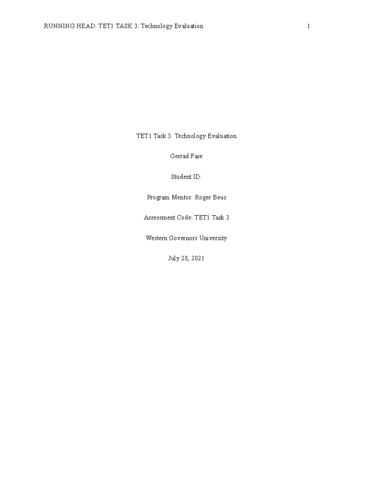 Fase Gerrad TET1 Task 3 - This paper discusses the evaluation and use ...