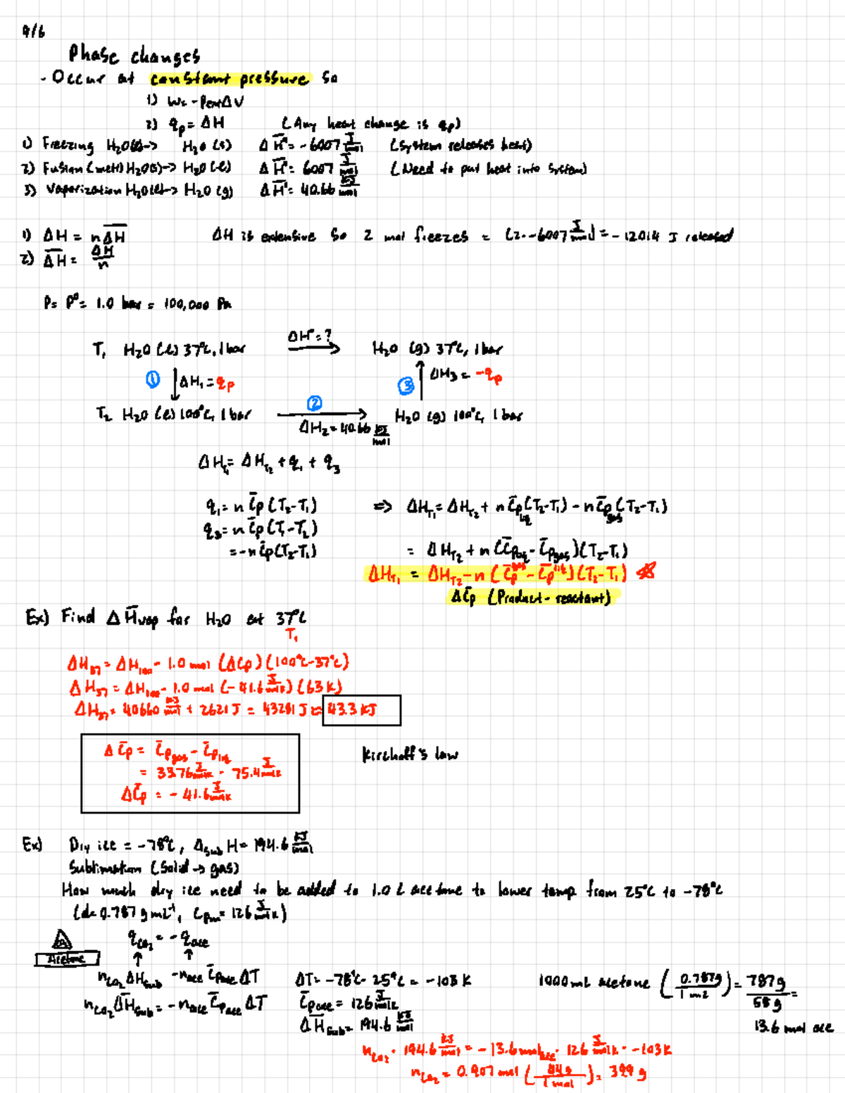 Pchem 6 - Phase changes, delta H at different pressure and different ...