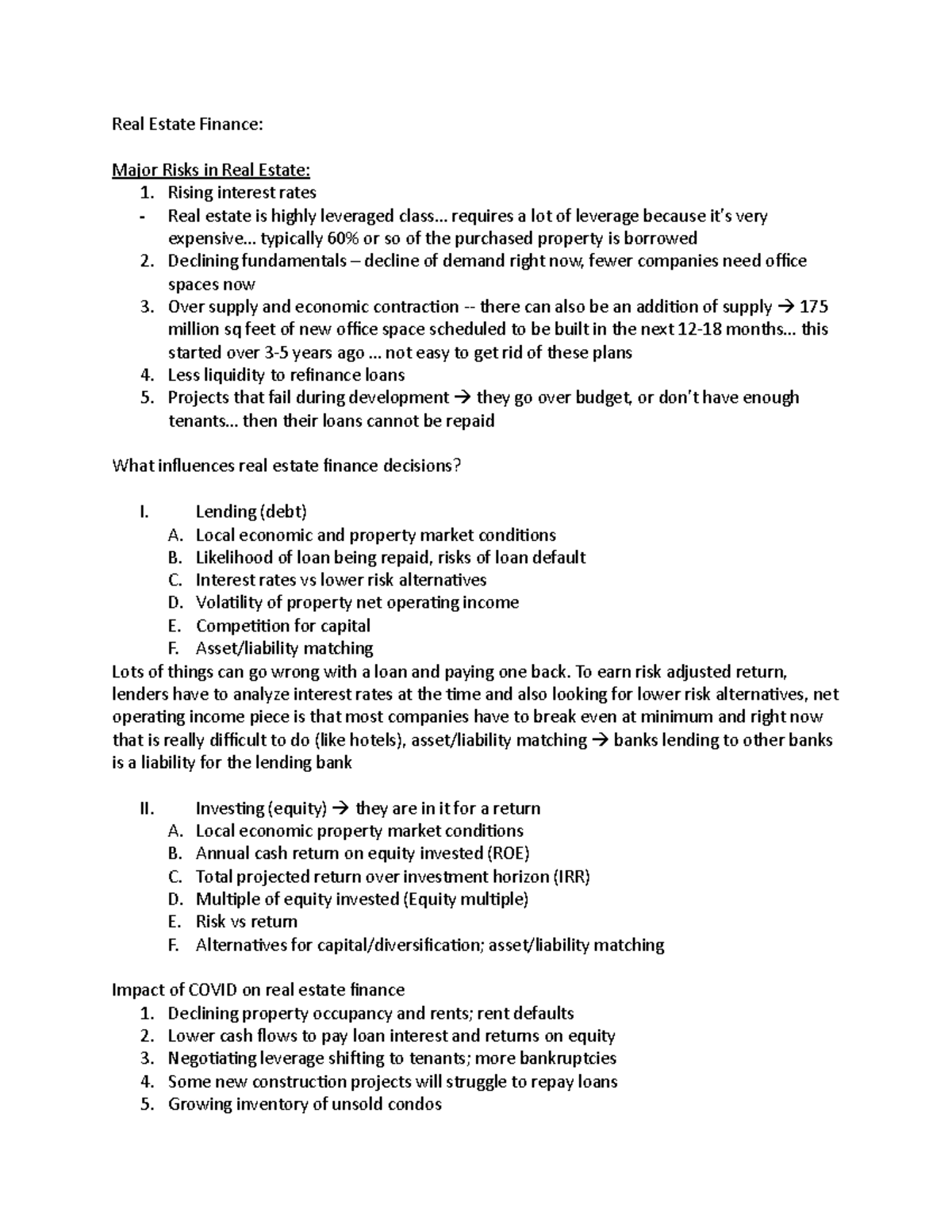 Real Estate Finance Real Estate Finance Major Risks in Real Estate