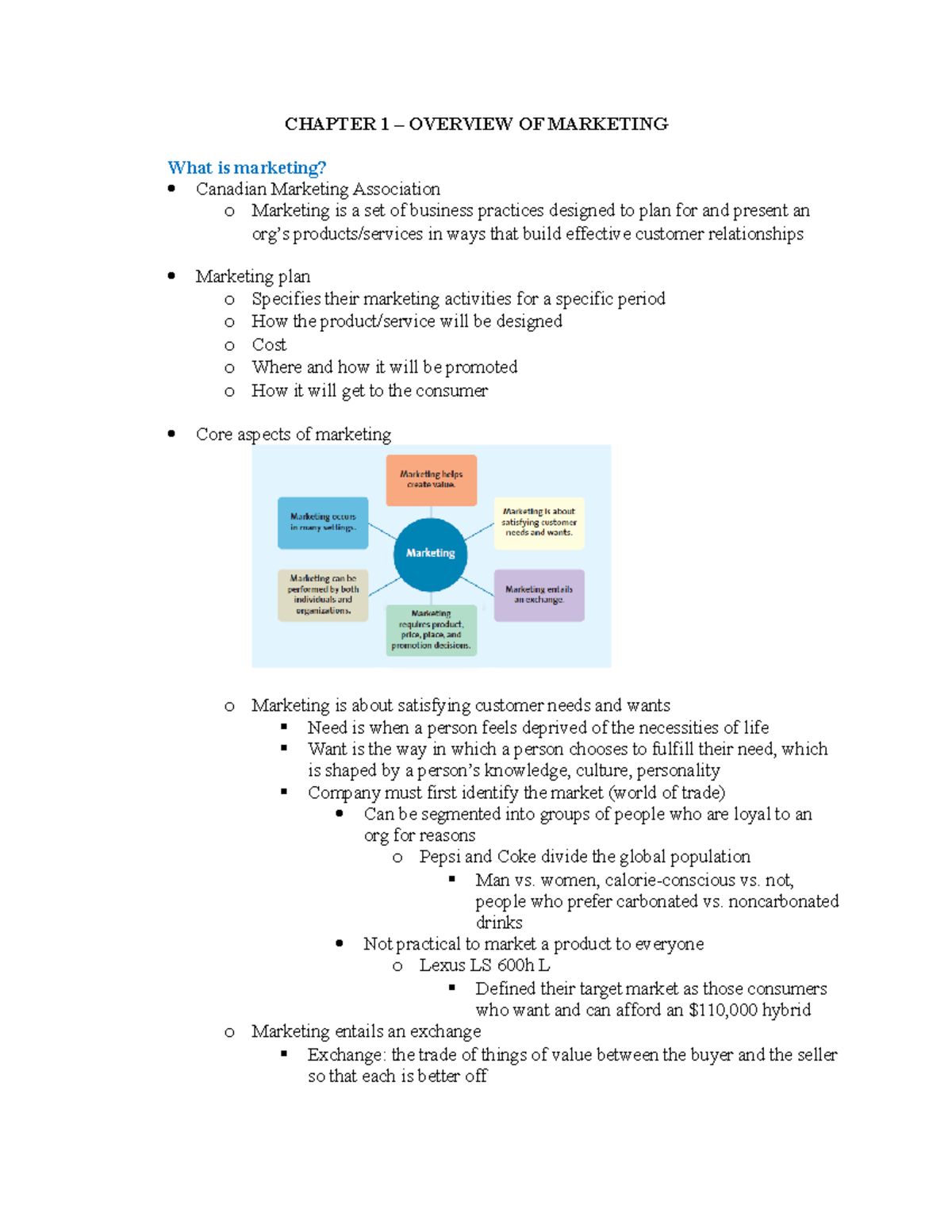 Chapter-1 Notes - CHAPTER 1 – OVERVIEW OF MARKETING What is marketing ...