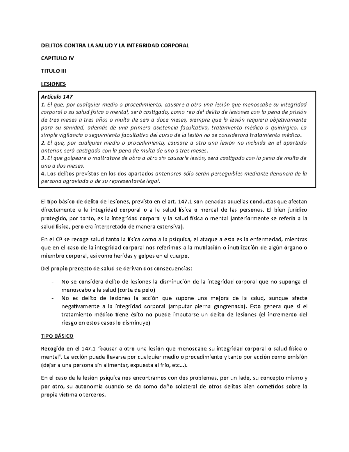 4. Delitos Contra LA Salud Y LA Integridad Corporal - DELITOS CONTRA LA ...