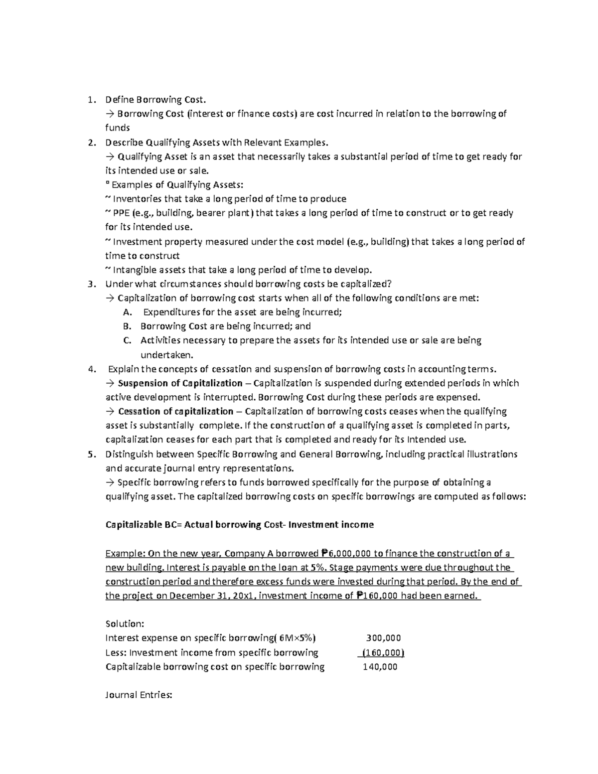 Doc 2 Lesson notes Define Borrowing Cost. → Borrowing Cost