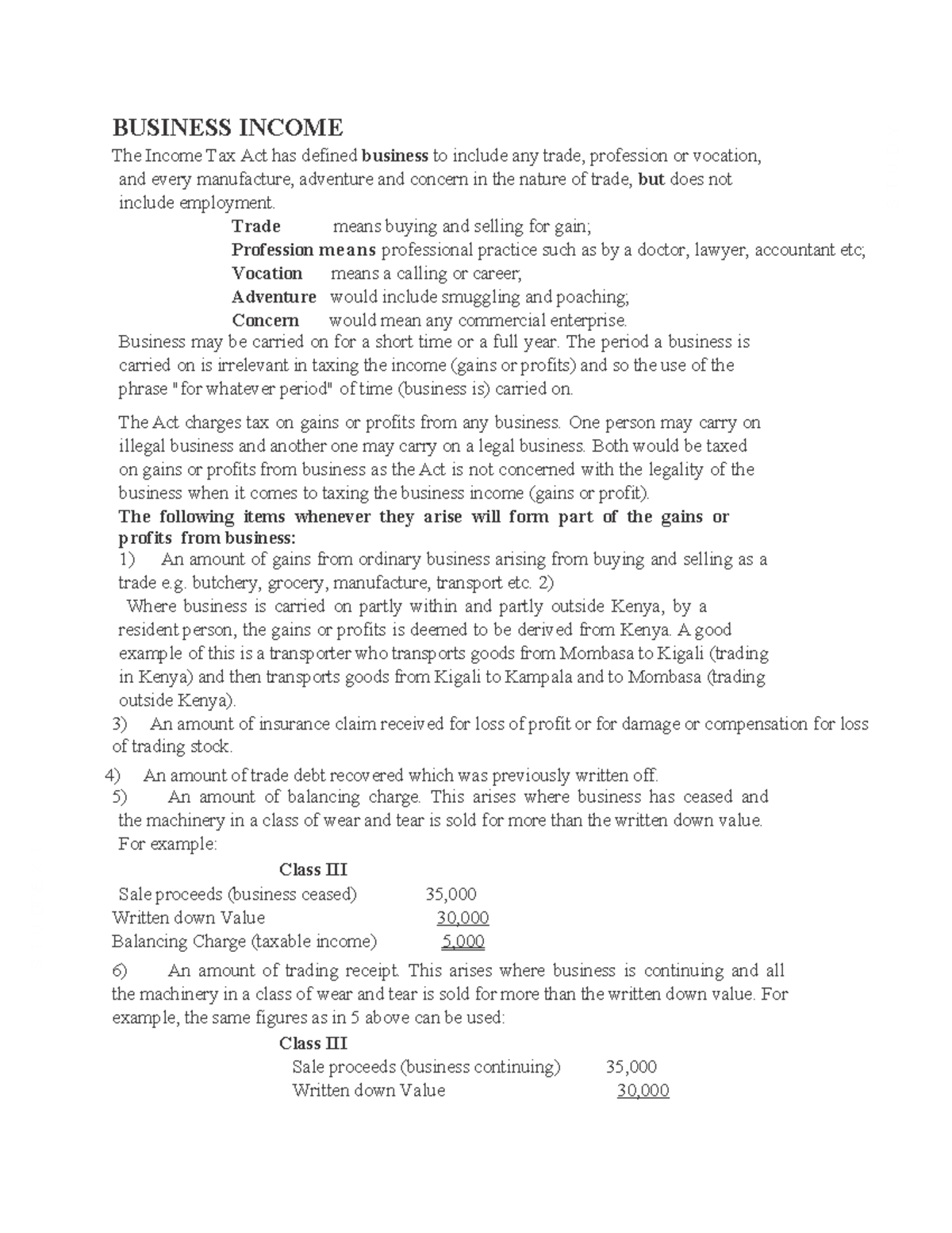 TAX WK5 - Lecture notes 5 - BUSINESS INCOME The Income Tax Act has ...