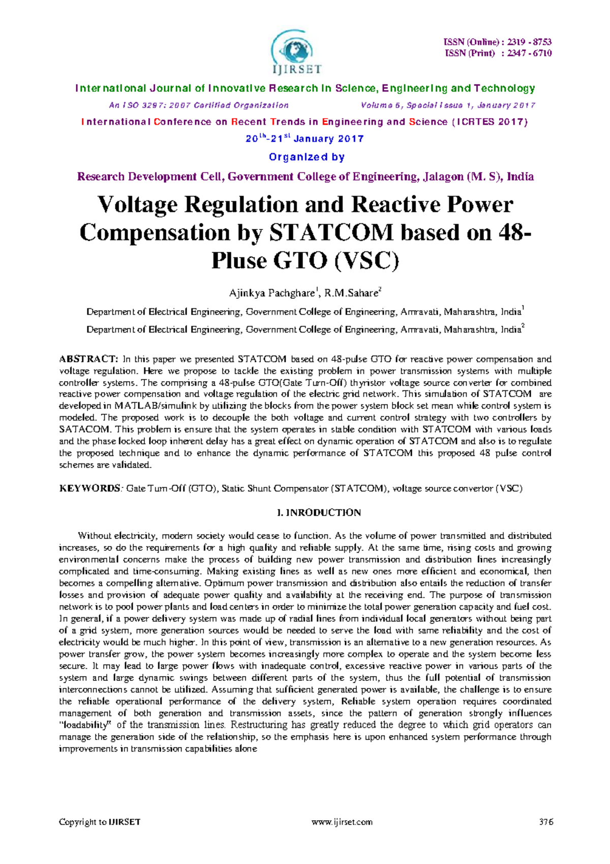 12 Voltage regulation and reactive power compensation by Statcom based ...