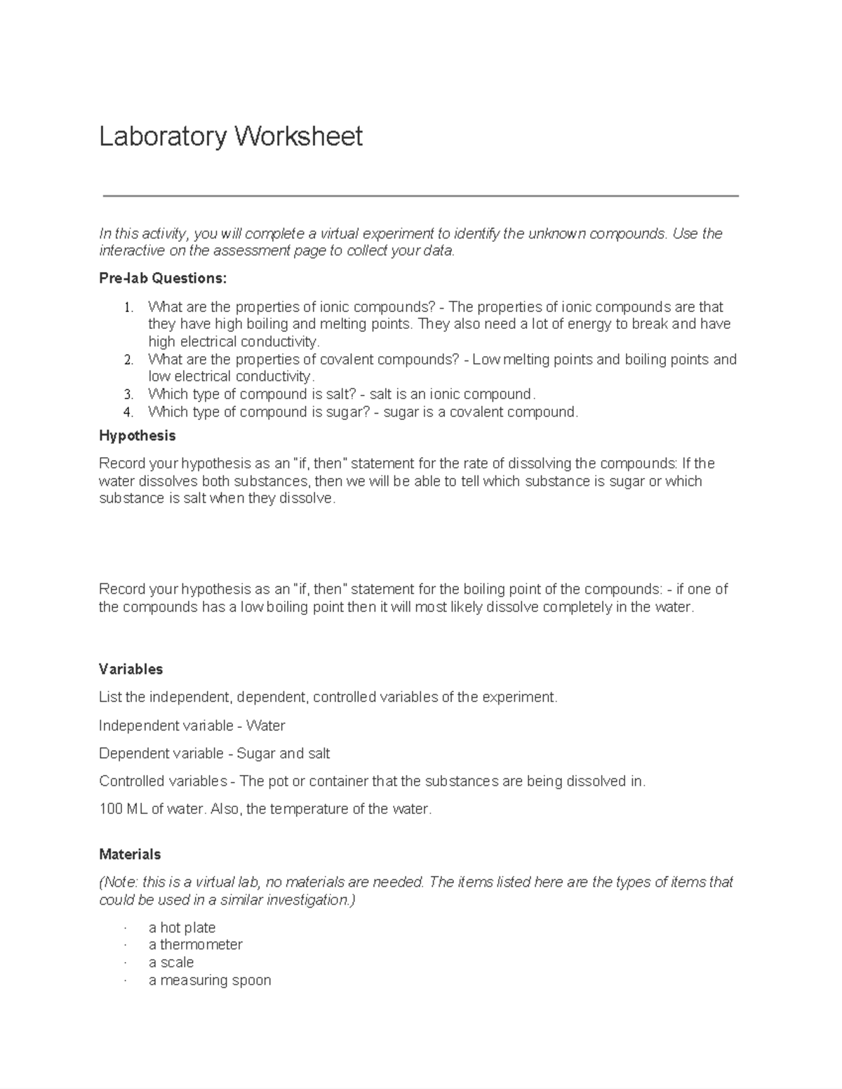 Laboratory worksheet - From last year. - Laboratory Worksheet In this ...