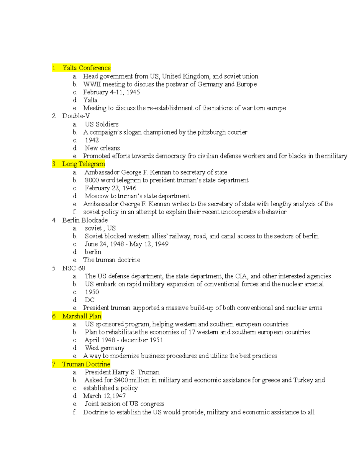 Final Modern US History Exam review - Yalta Conference a. Head