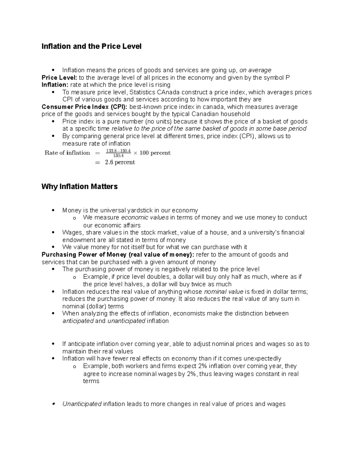 Chapter 4 - lecture notes - Inflation and the Price Level Inflation ...