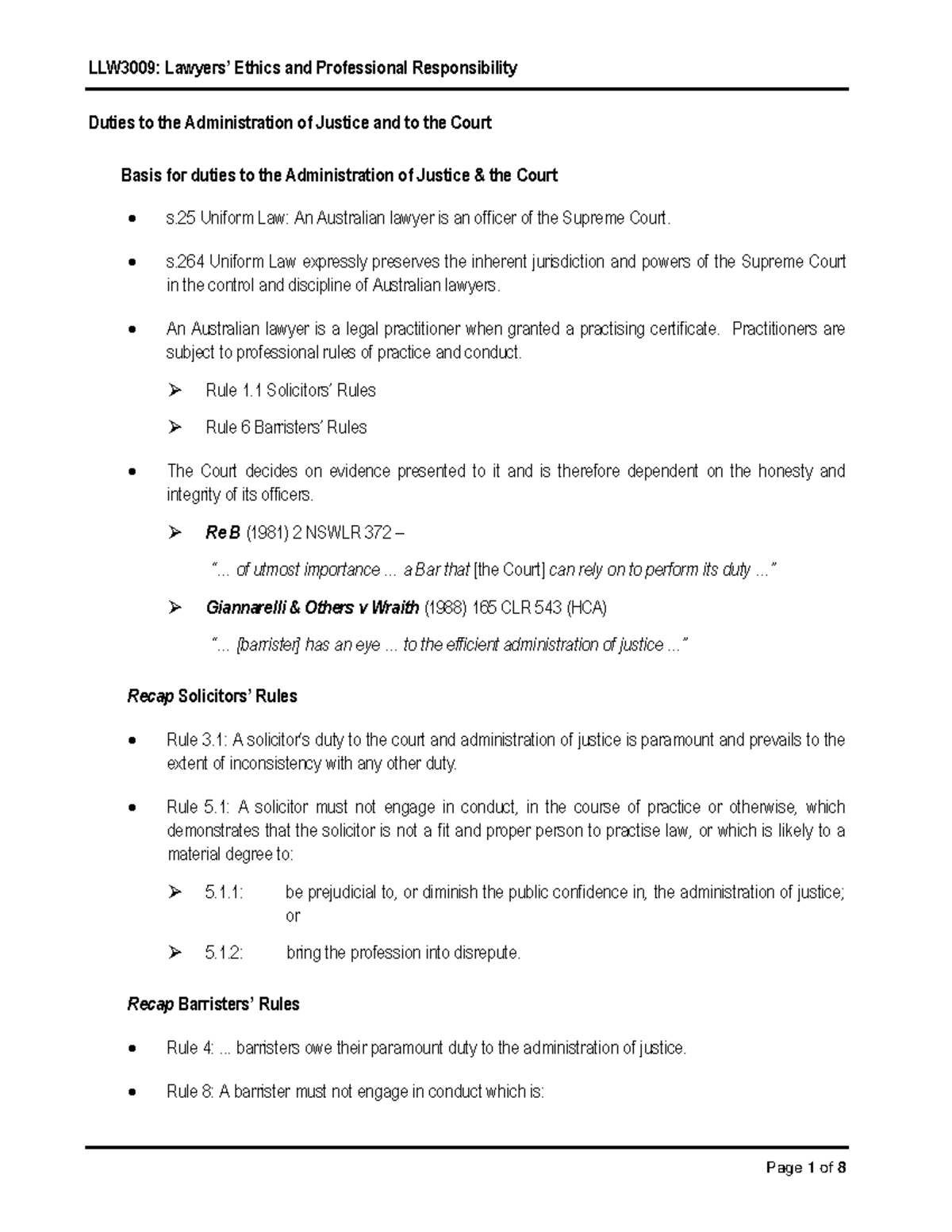 Duties to the Administration of Justice and the Court s Uniform Law