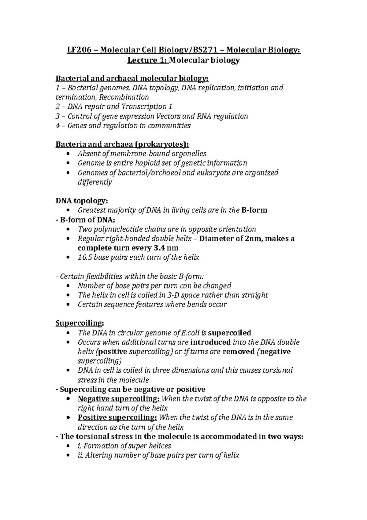 LF206 – Molecular Cell Biology - LF206 – Molecular Cell Biology/BS271 ...